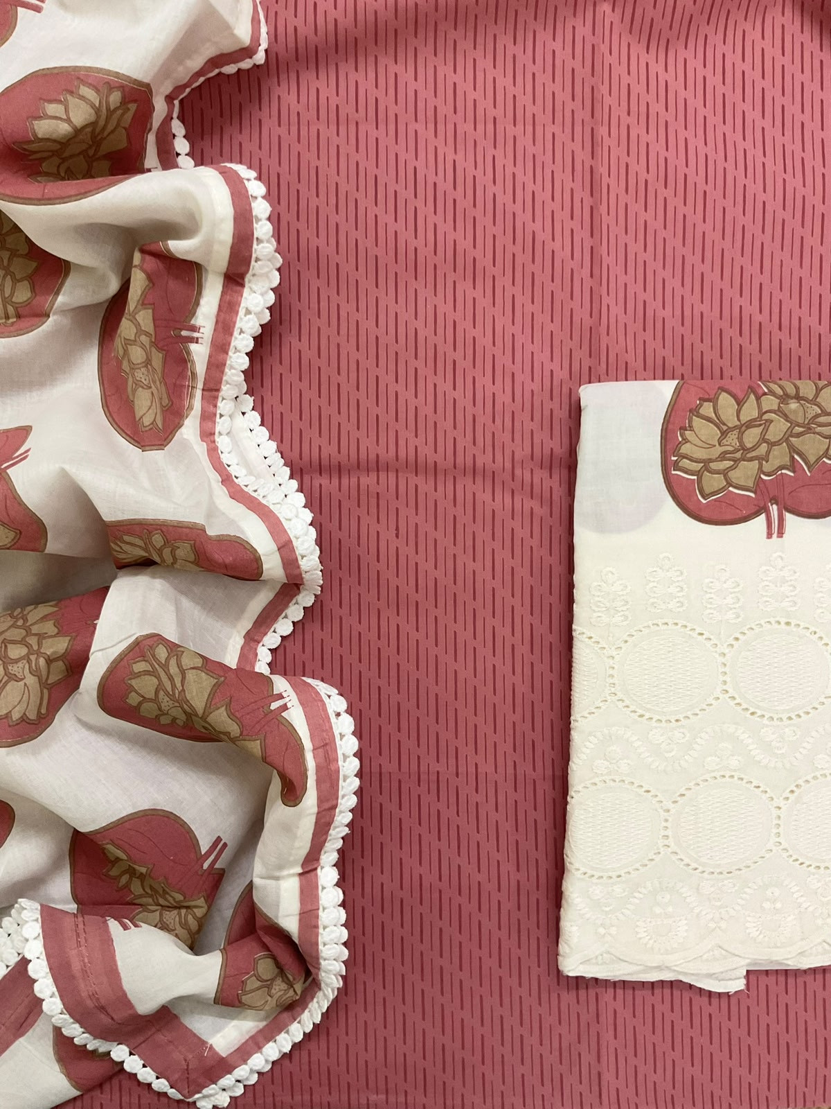 Pure Cotton Printed Embroidered Suit - Pink