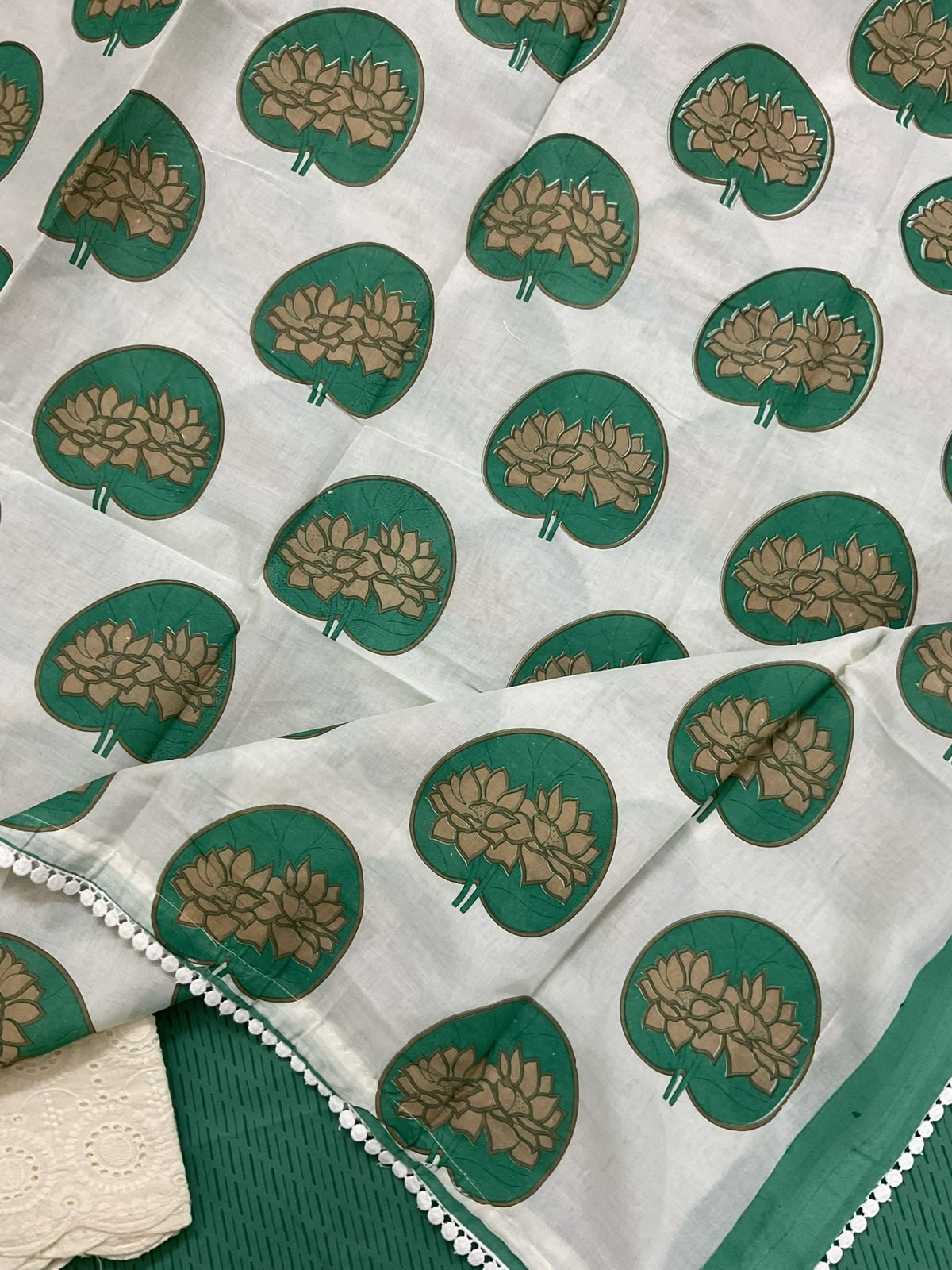Pure Cotton Printed Embroidered Suit - Green