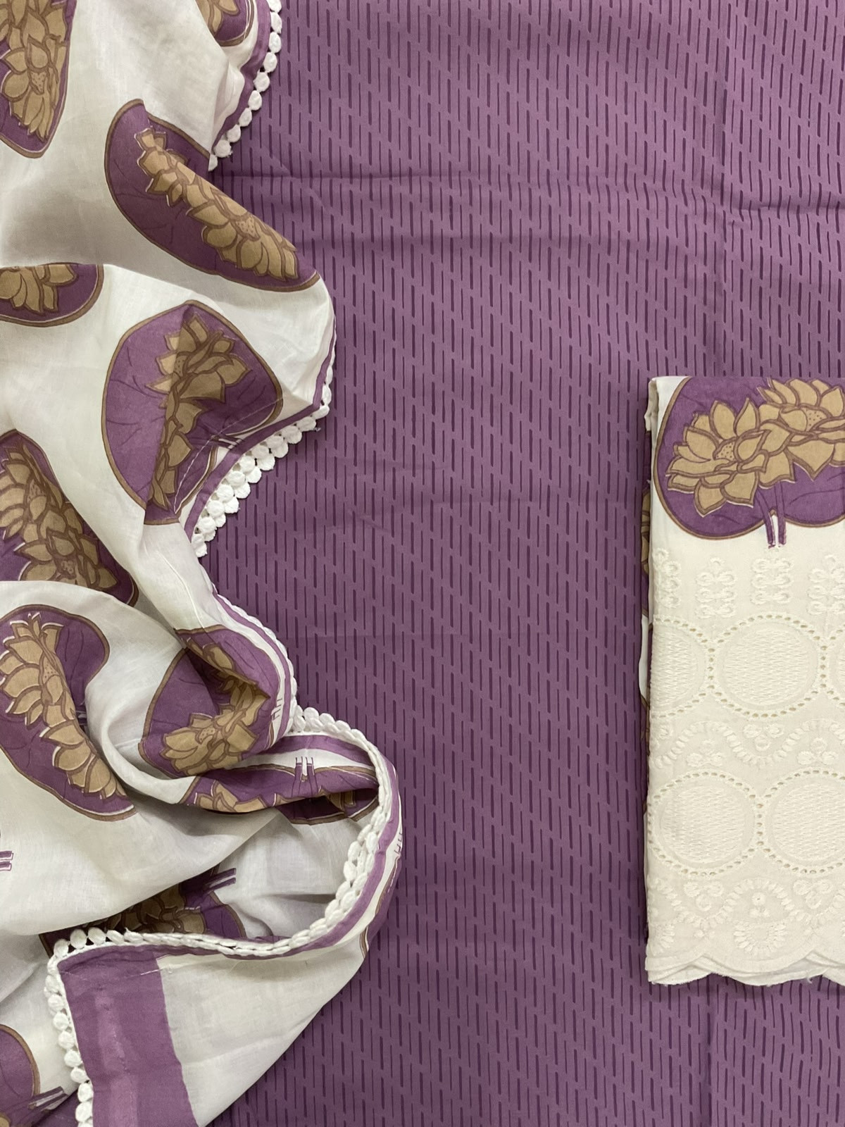 Pure Cotton Printed Embroidered Suit - Purple