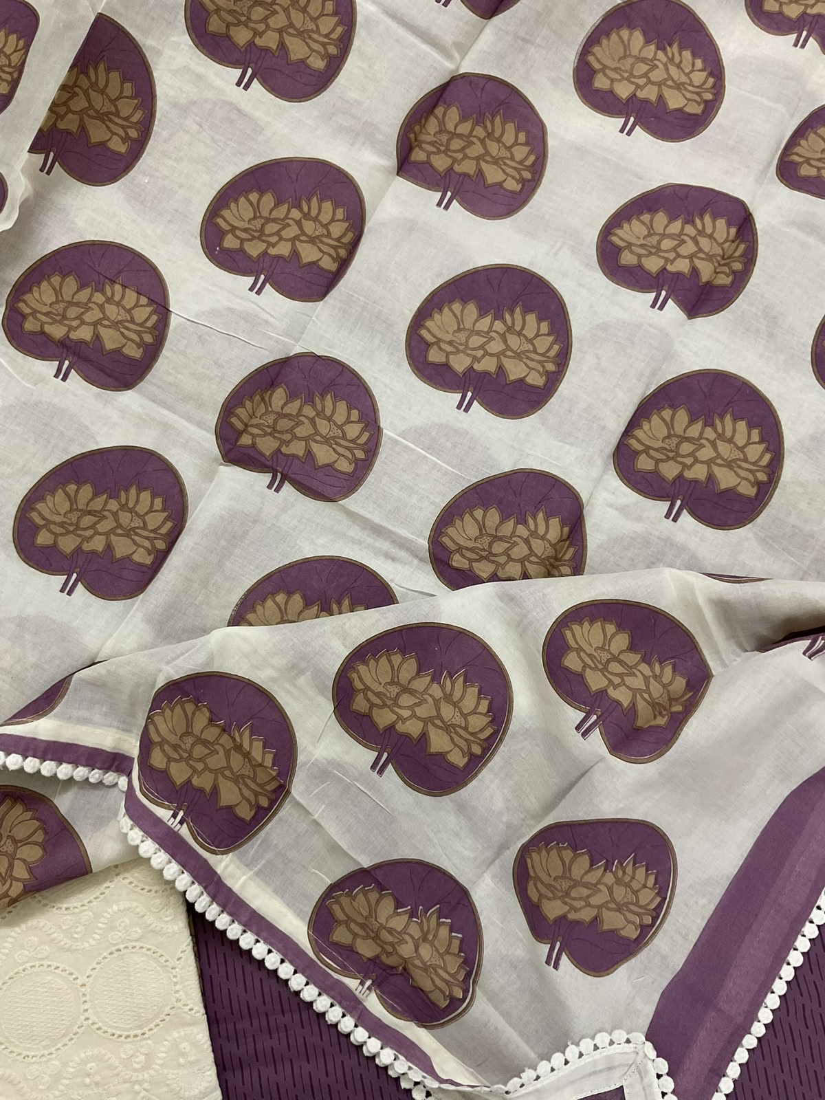 Pure Cotton Printed Embroidered Suit - Purple
