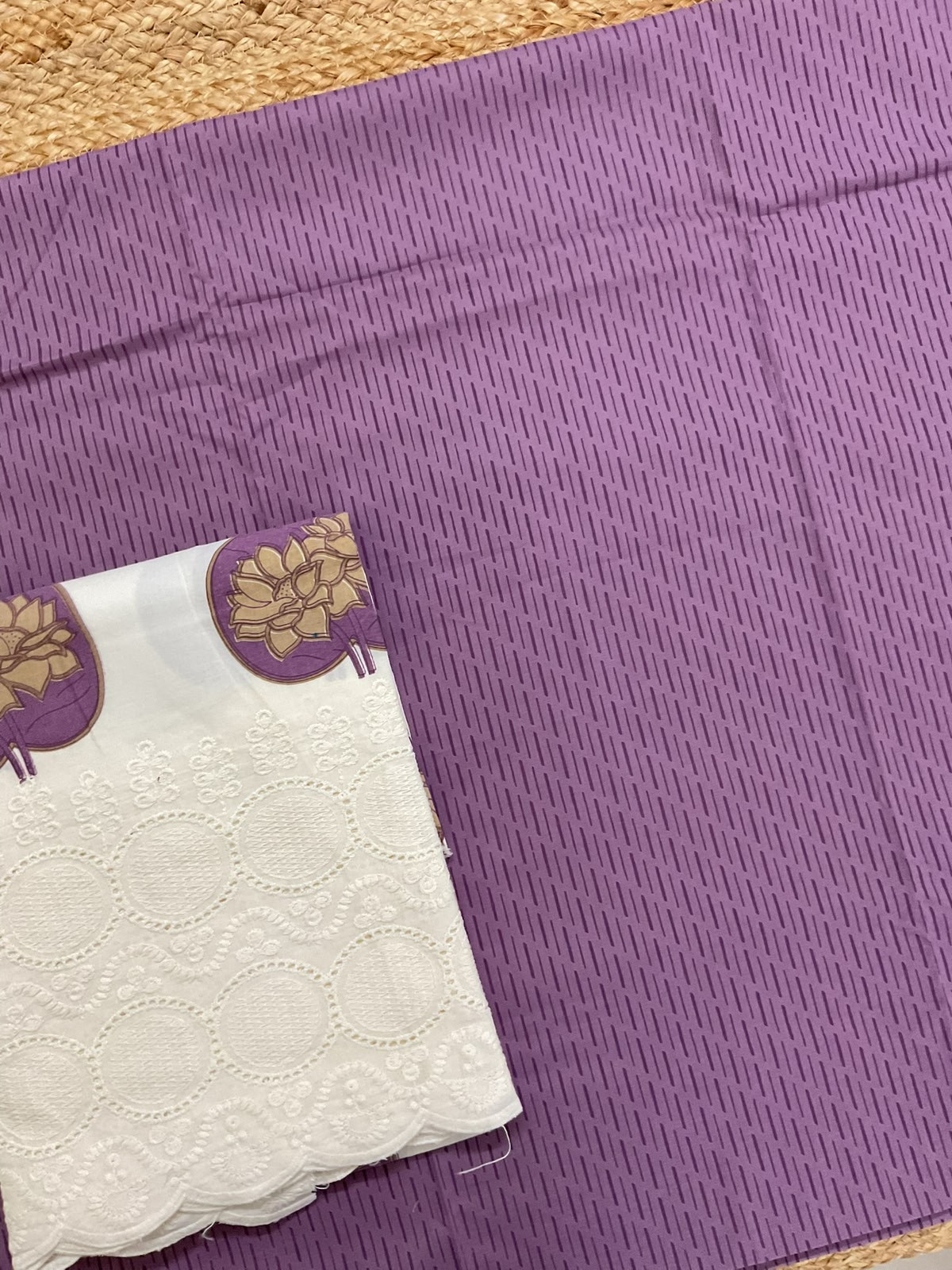 Pure Cotton Printed Embroidered Suit - Purple