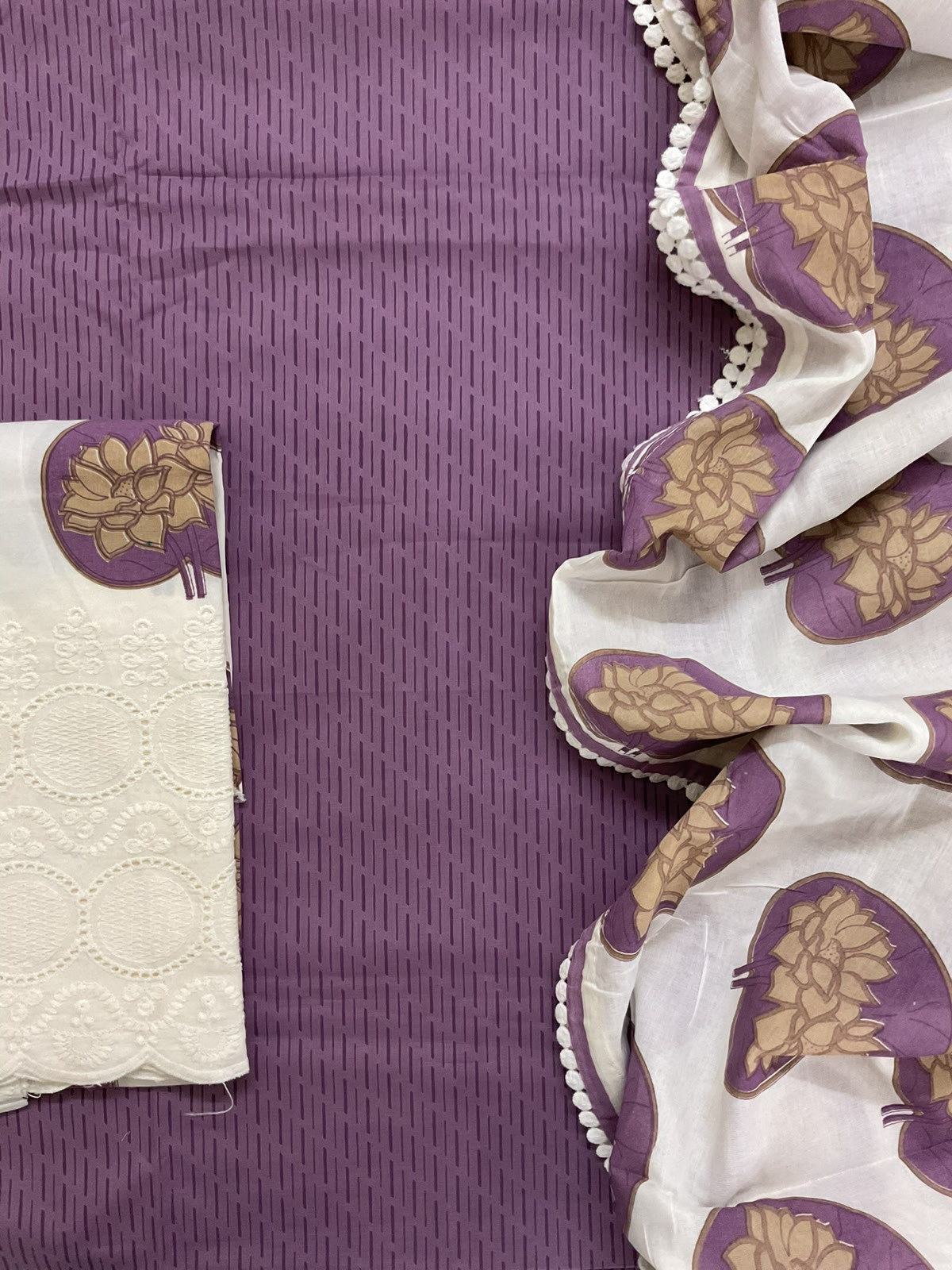 Pure Cotton Printed Embroidered Suit - Purple