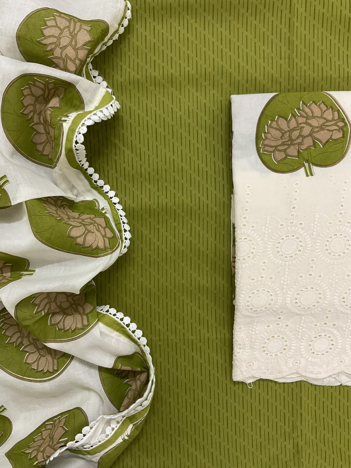 Pure Cotton Printed Embroidered Suit - Green