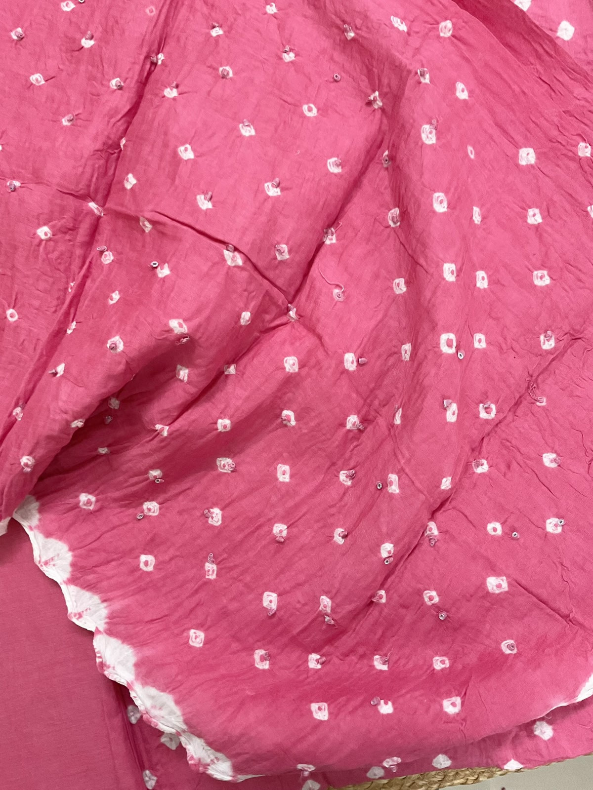 Pure Jaam Cotton Bandhani Printed Embroidered Suit - Pink