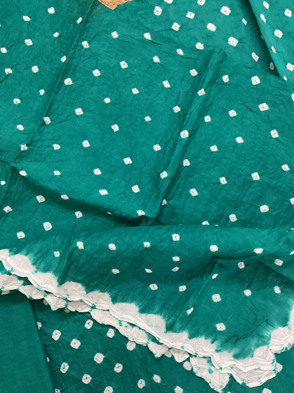 Pure Jaam Cotton Bandhani Printed Embroidered Suit - Green