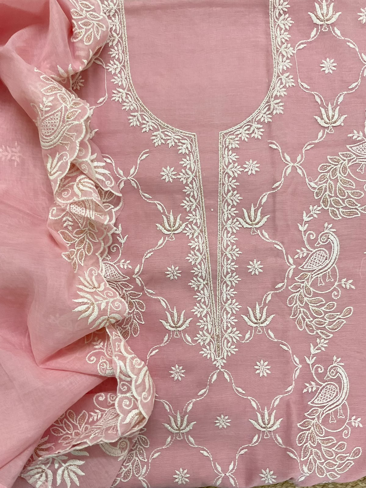 Pure Chanderi Embroidered Suit - Pink