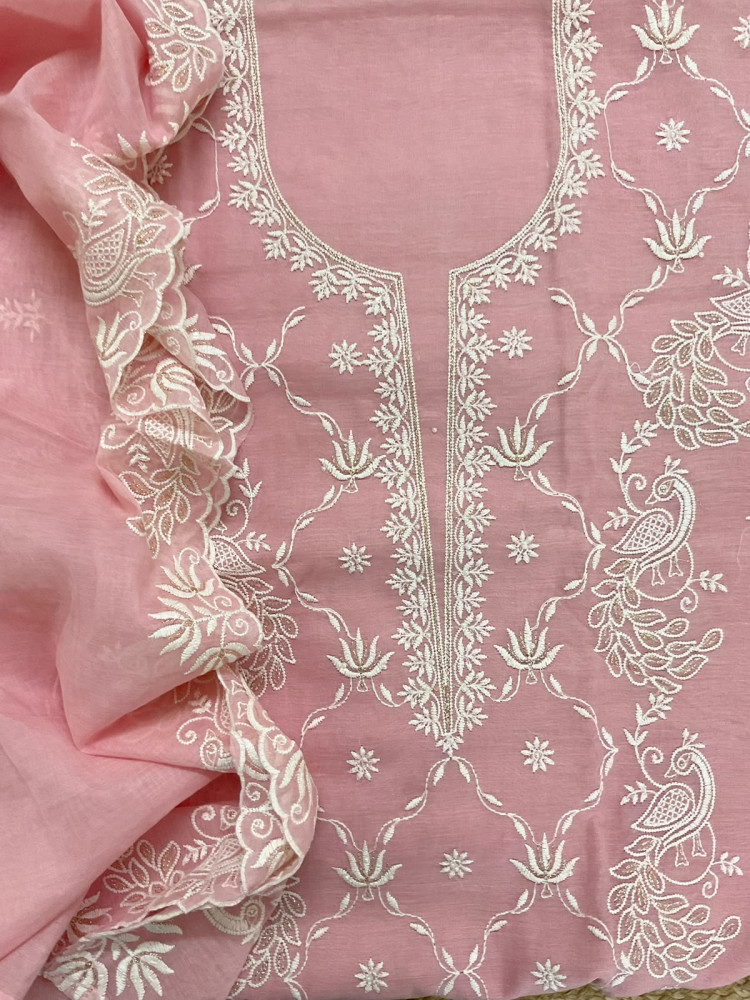 Image of Pure Chanderi Embroidered Suit - Pink
