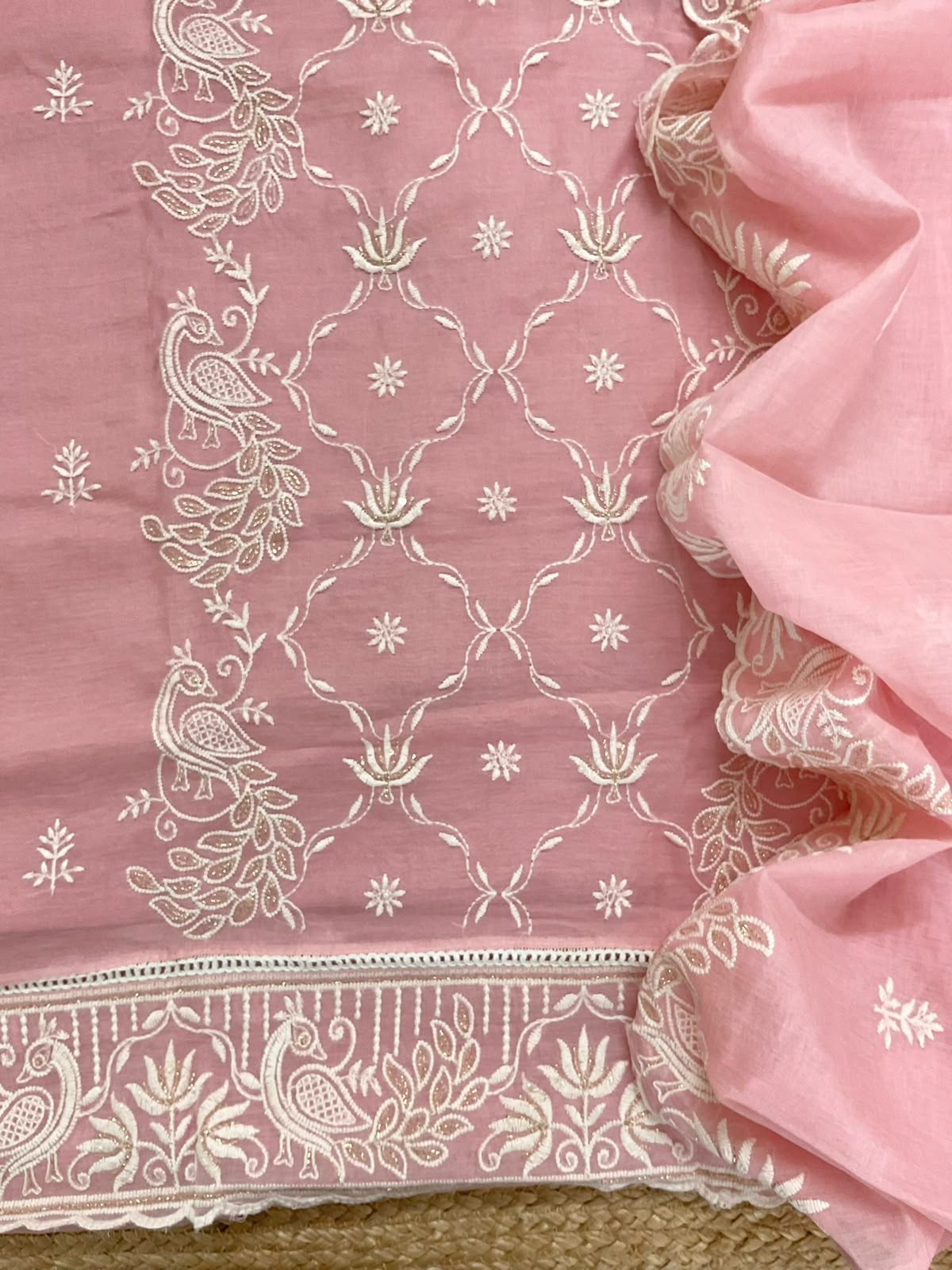 Pure Chanderi Embroidered Suit - Pink