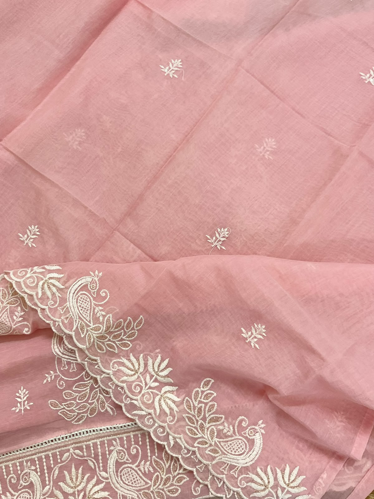 Pure Chanderi Embroidered Suit - Pink