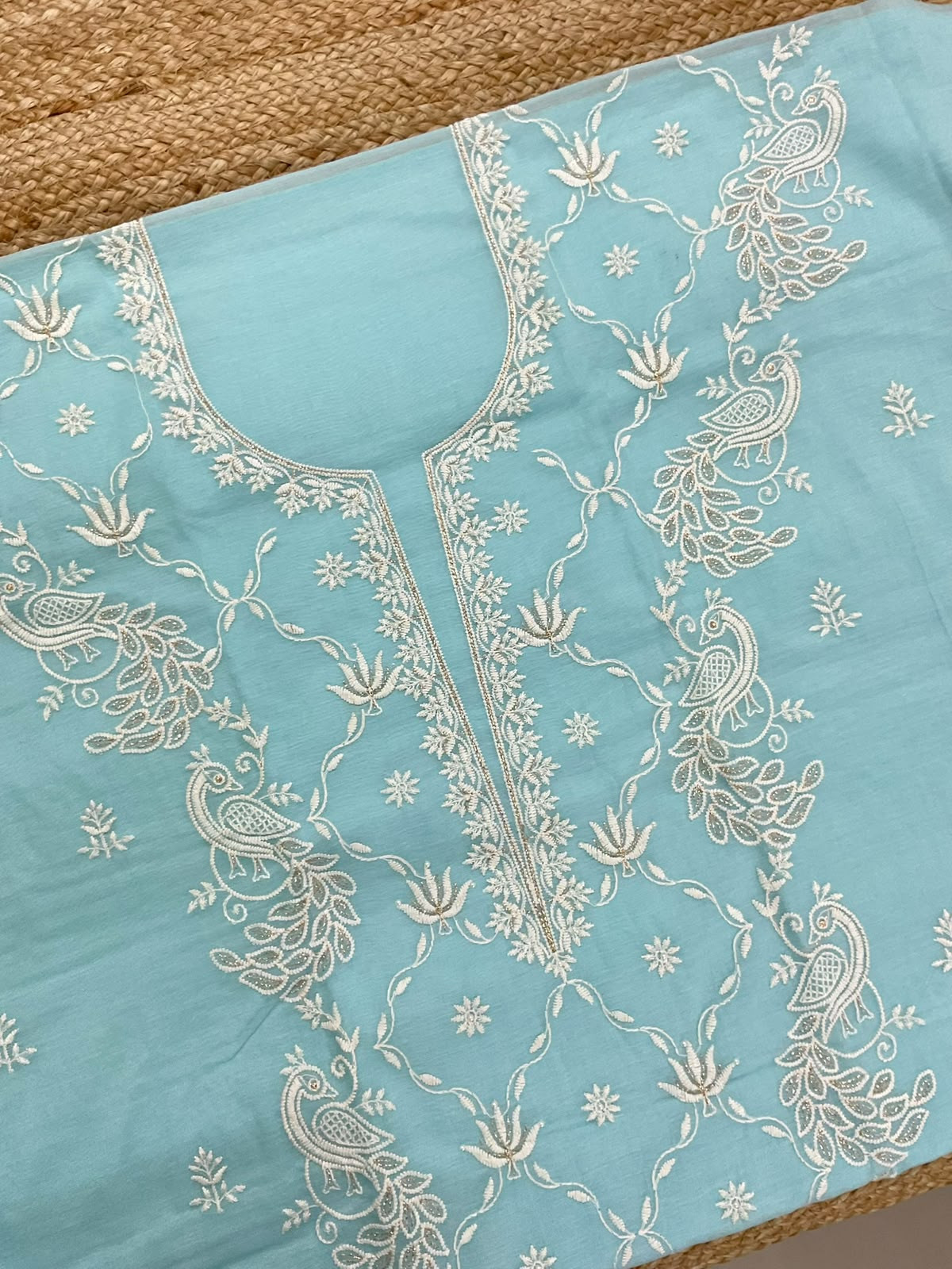 Pure Chanderi Embroidered Suit - Blue