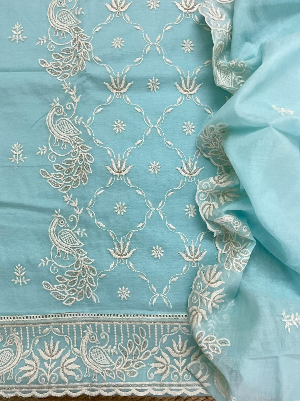 Pure Chanderi Embroidered Suit - Blue