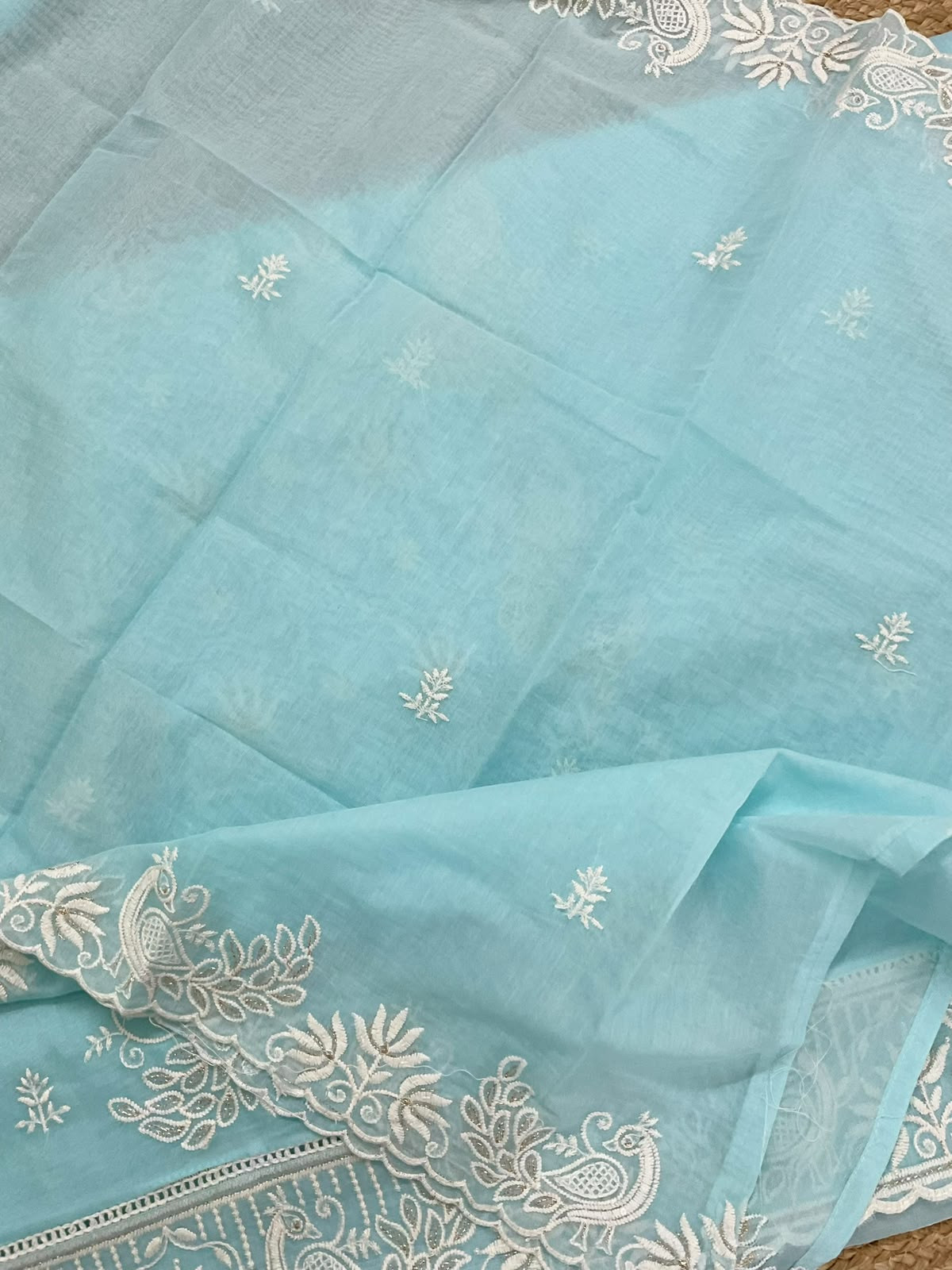 Pure Chanderi Embroidered Suit - Blue