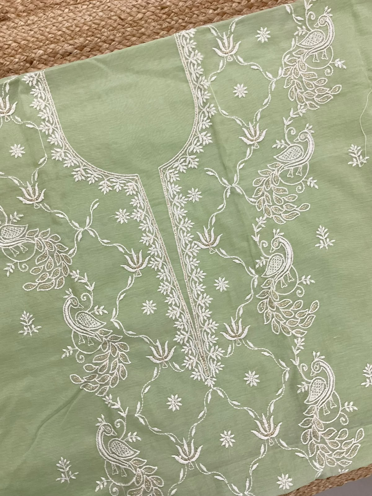 Pure Chanderi Embroidered Suit - Green