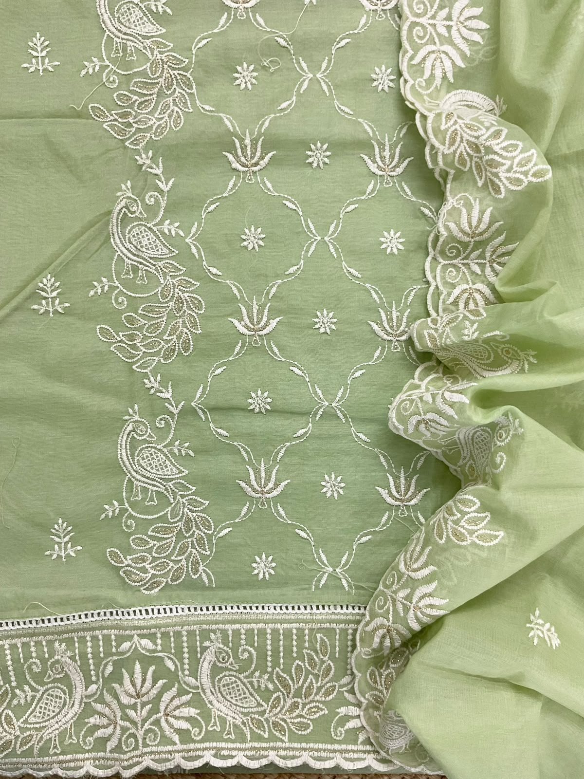 Pure Chanderi Embroidered Suit - Green