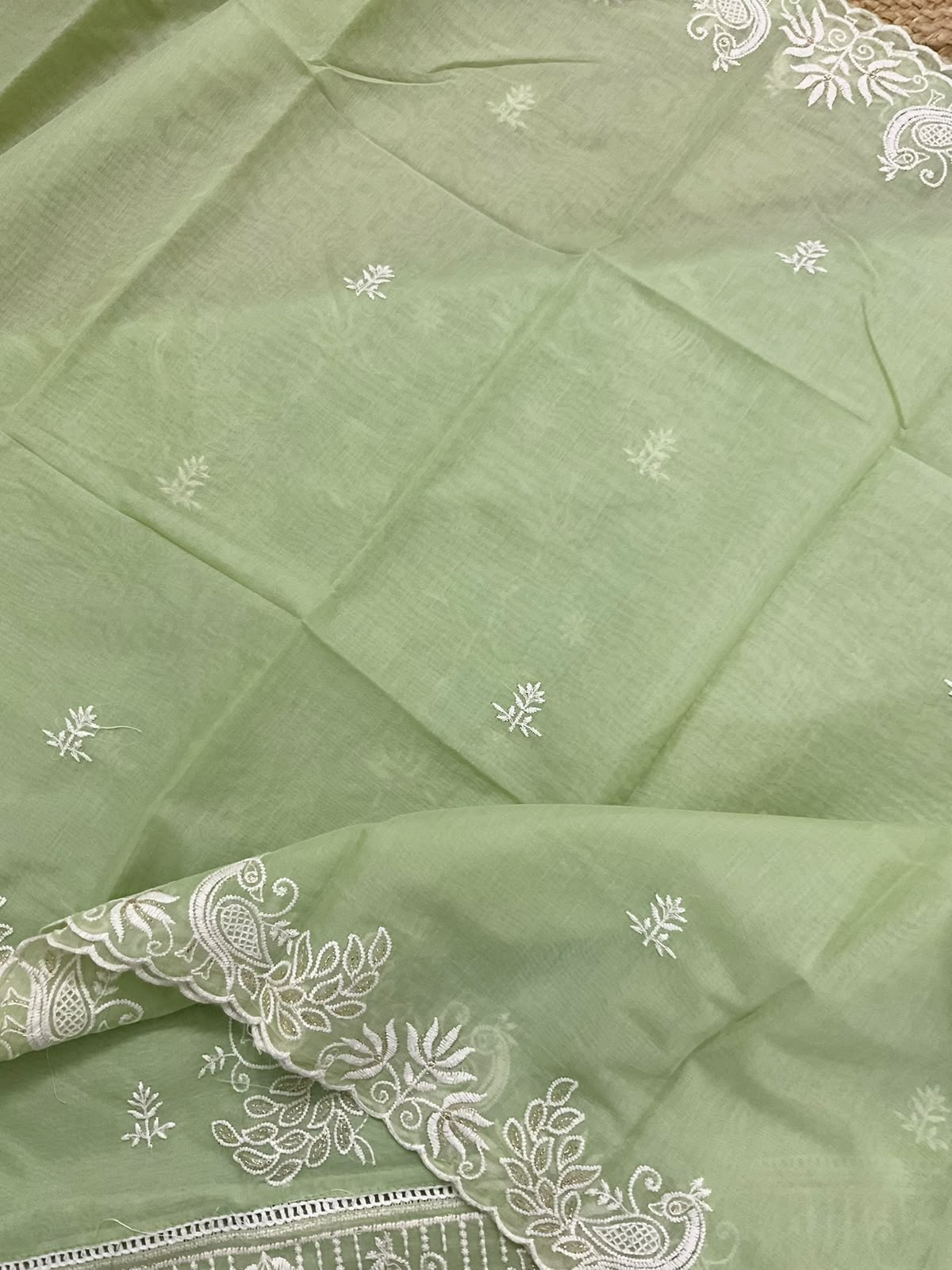 Pure Chanderi Embroidered Suit - Green