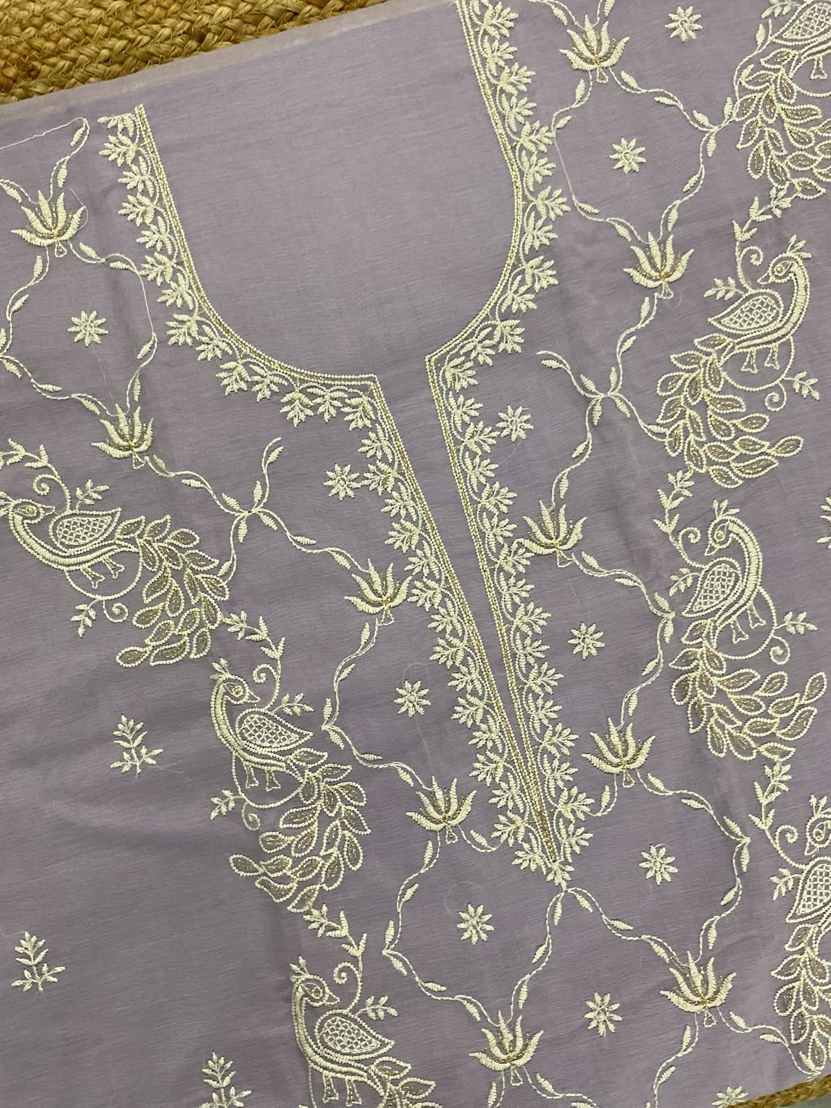 Pure Chanderi Embroidered Suit - Lavender