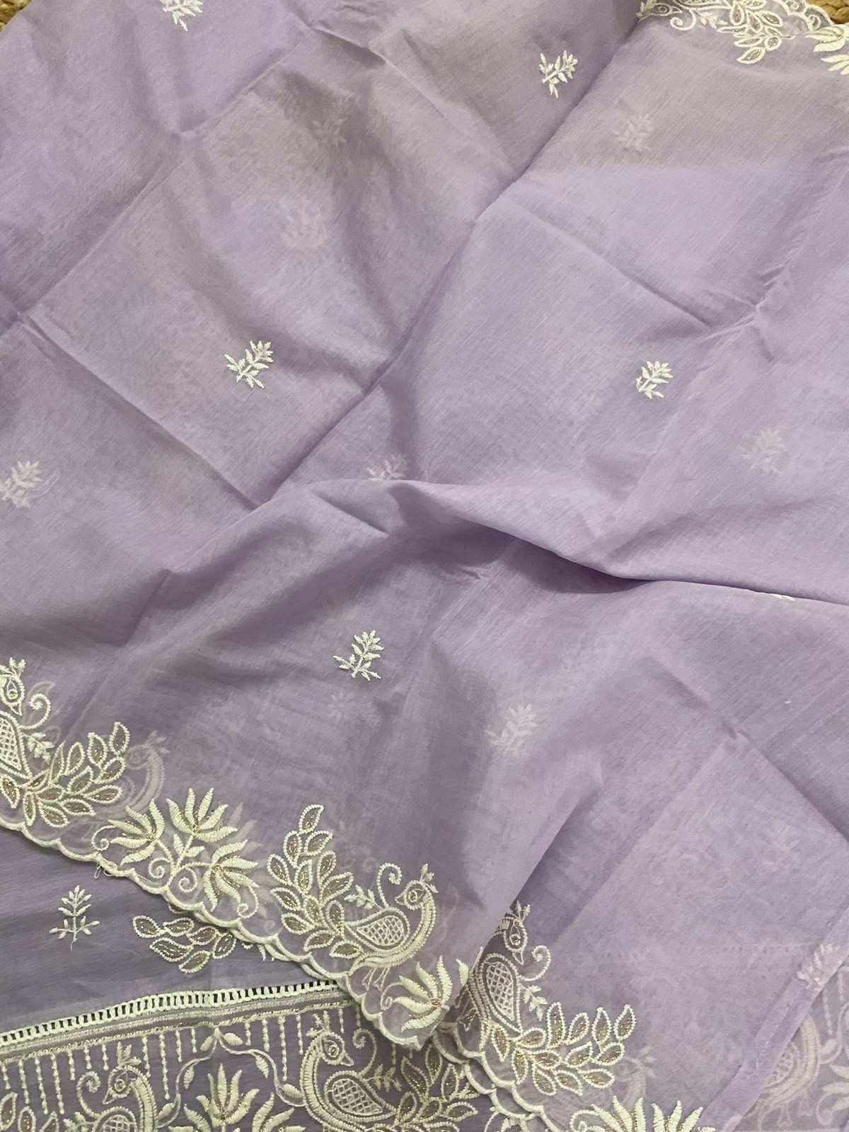 Pure Chanderi Embroidered Suit - Lavender