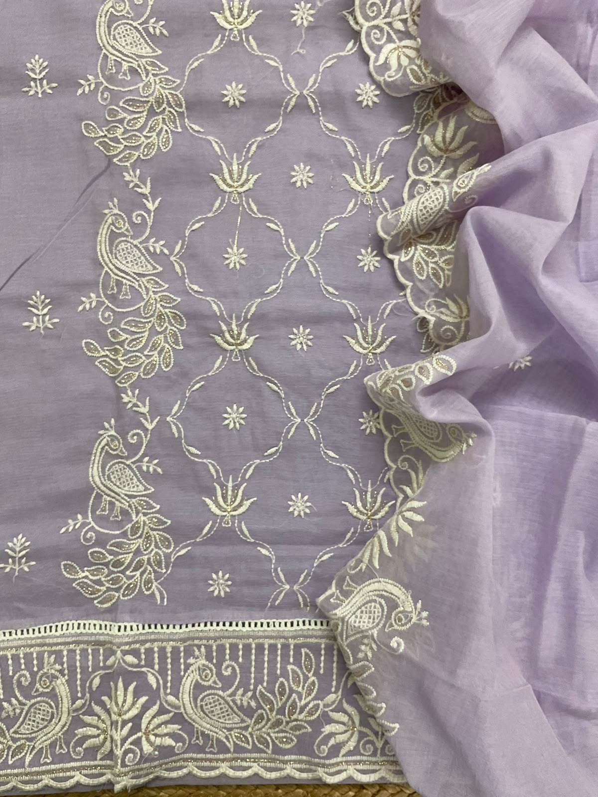 Pure Chanderi Embroidered Suit - Lavender