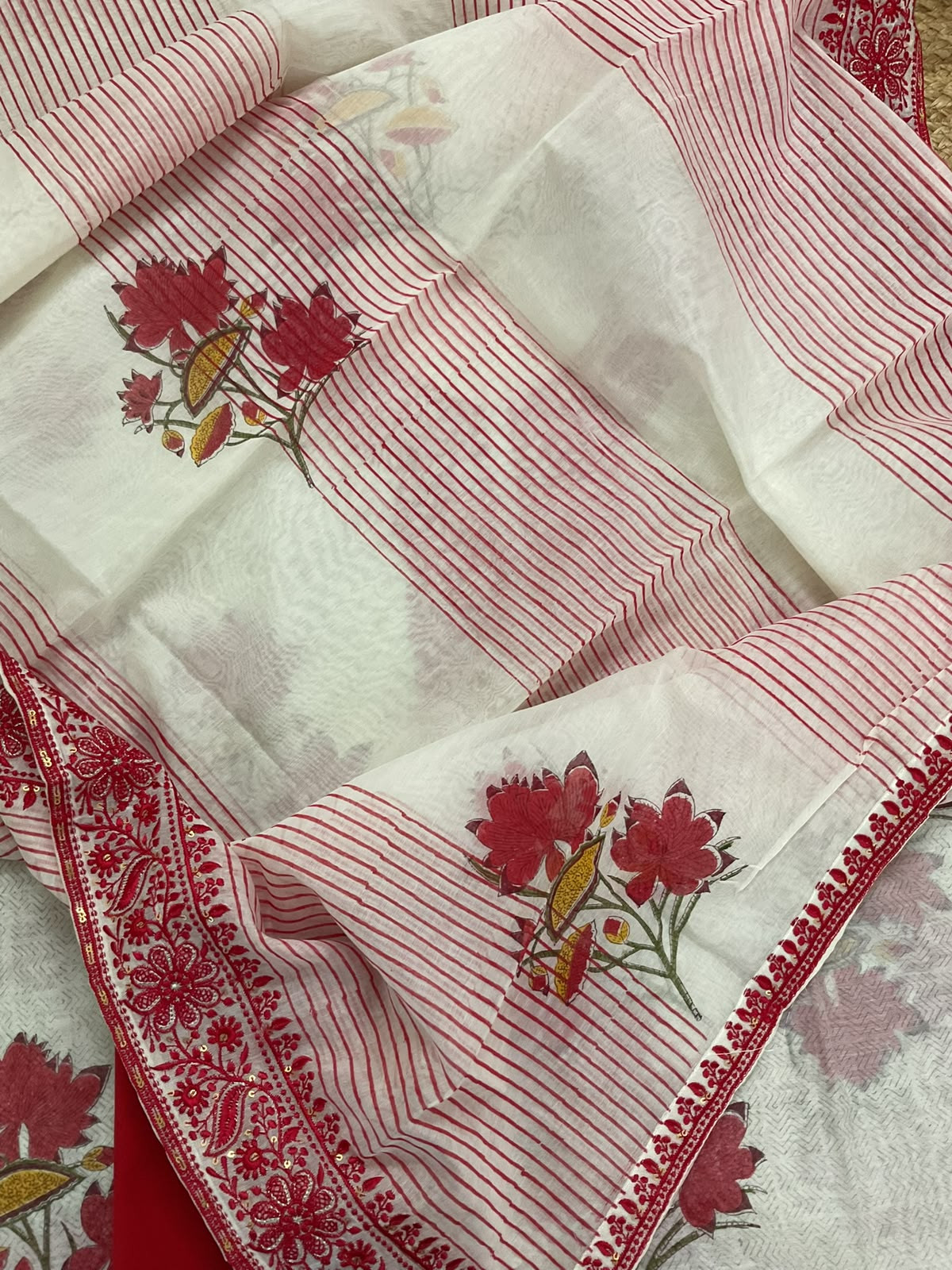 Pure Chanderi Printed Embroidered Suit - Off White