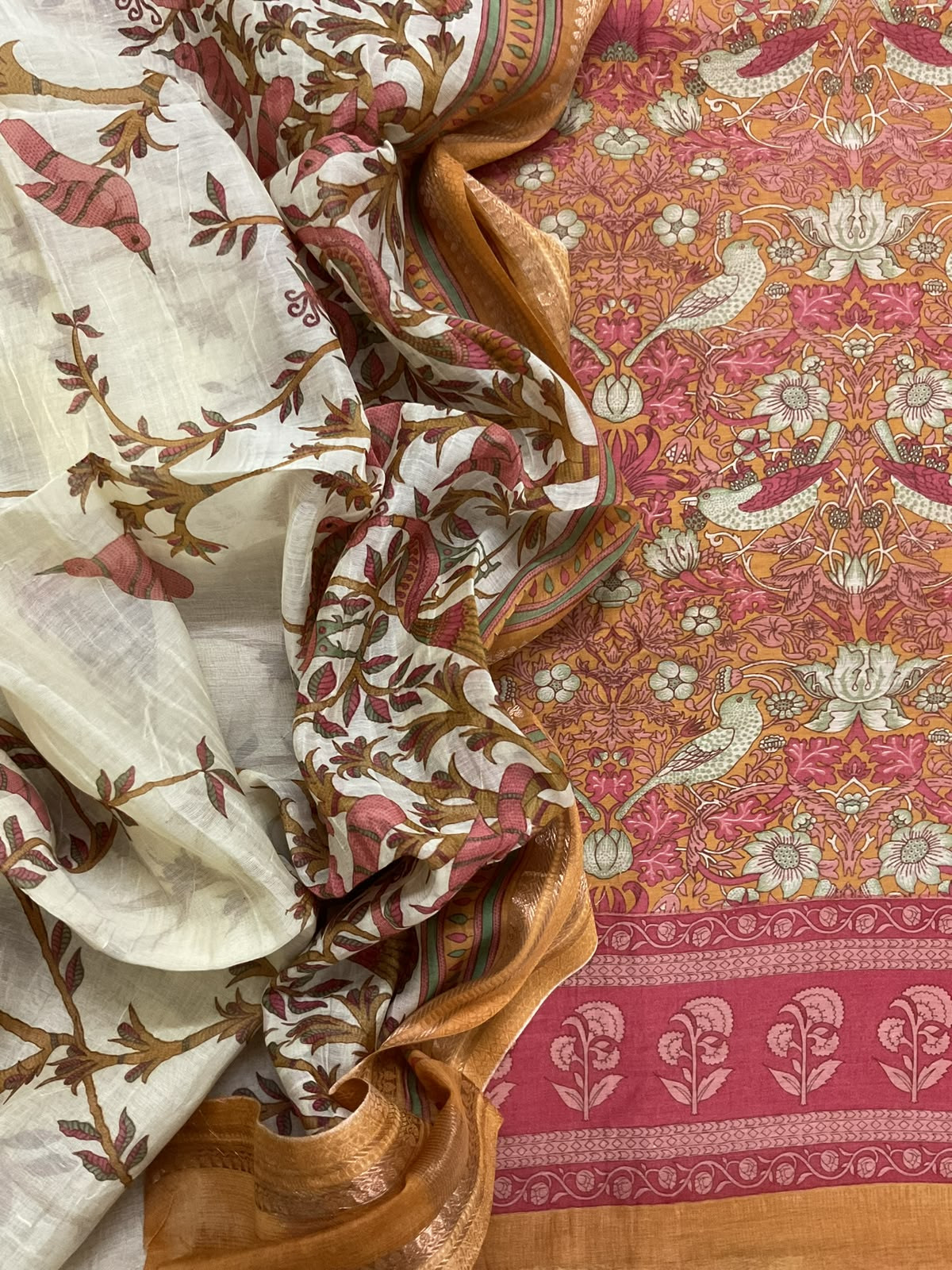 Pure Mul Chanderi Printed Suit - Mustard