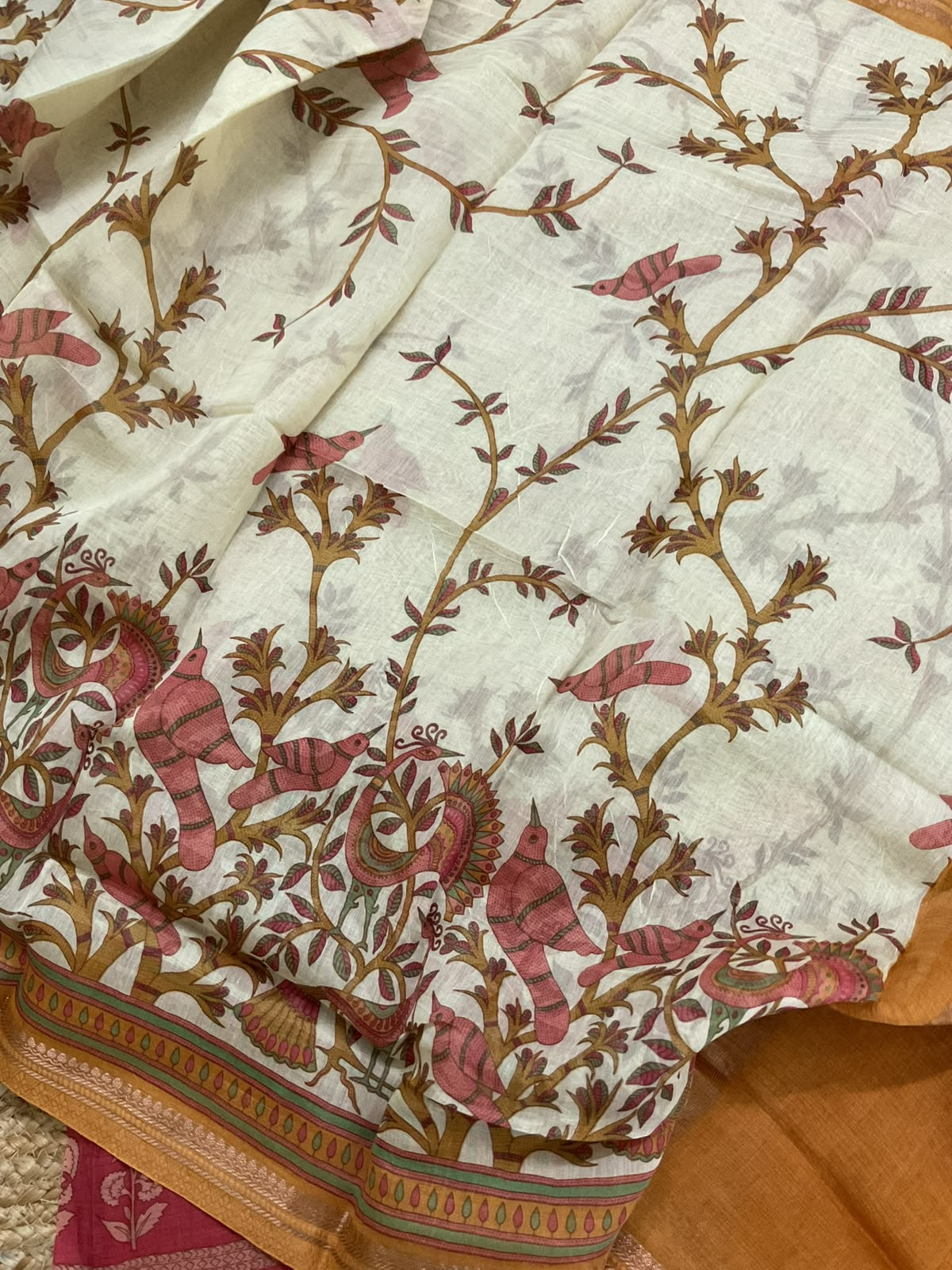 Pure Mul Chanderi Printed Suit - Mustard