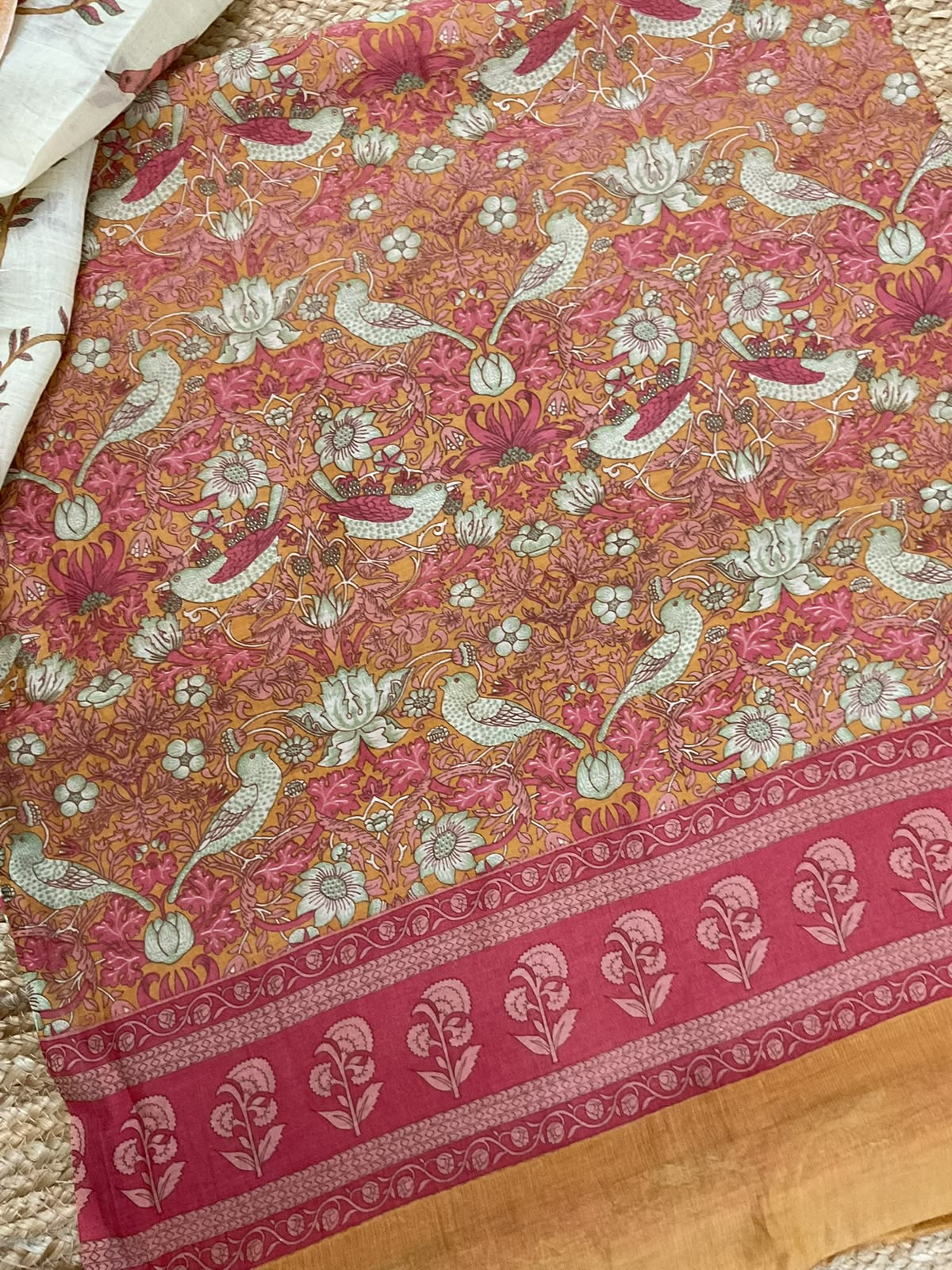 Pure Mul Chanderi Printed Suit - Mustard