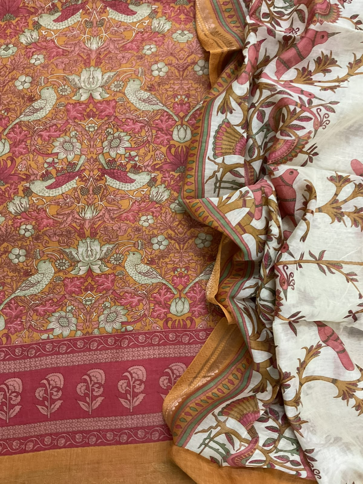 Pure Mul Chanderi Printed Suit - Mustard