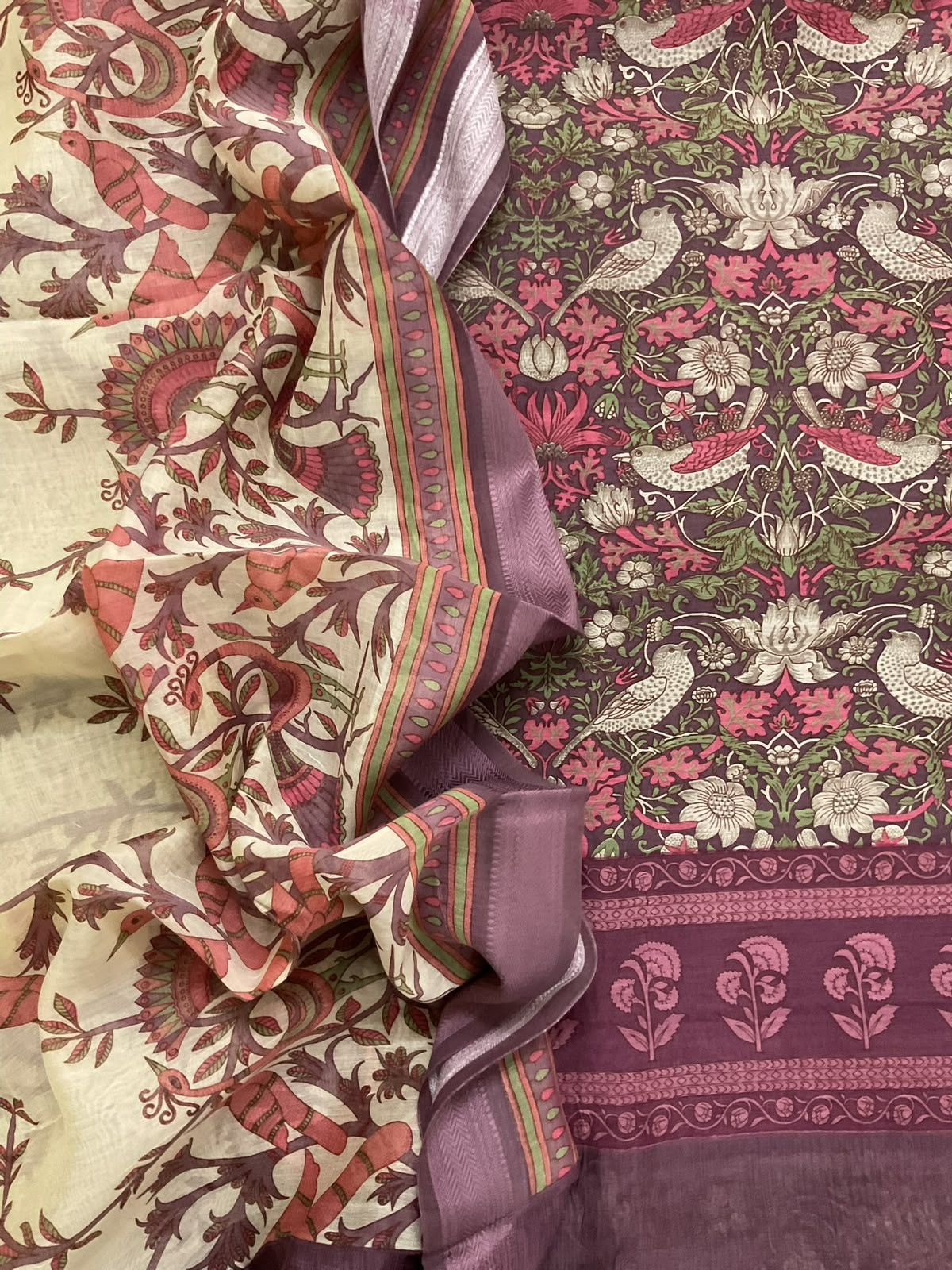Pure Mul Chanderi Printed Suit - Mauve