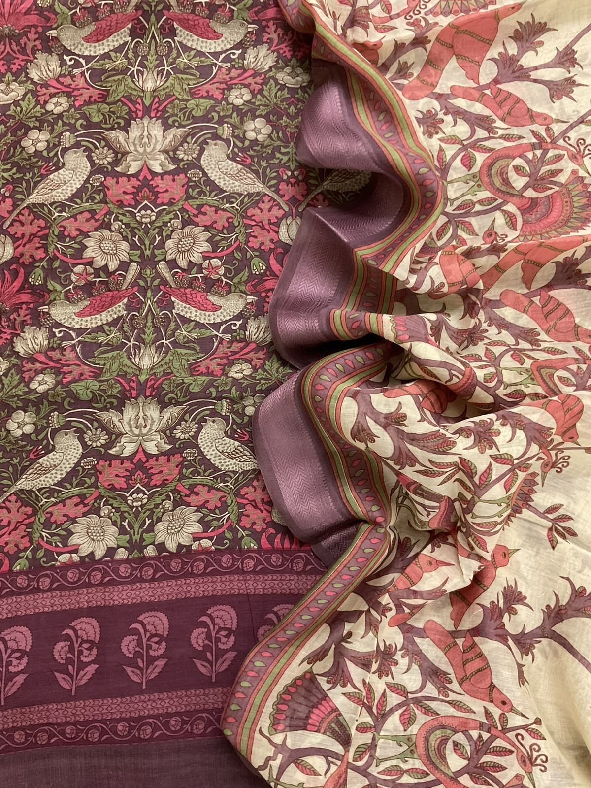 Pure Mul Chanderi Printed Suit - Mauve