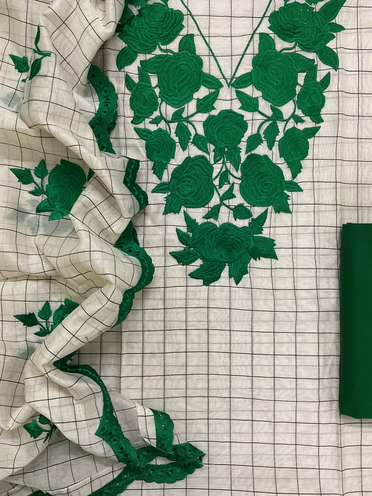 Pure Handloom Maheshwari Self Weaved Embroidered Suit - Off White