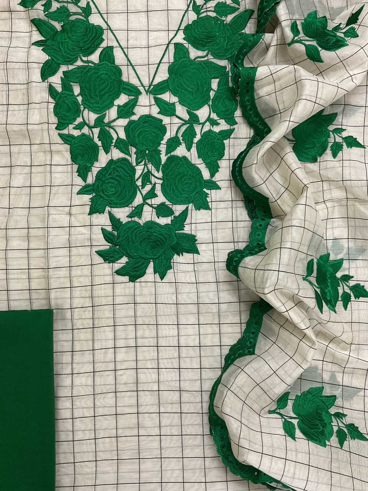Pure Handloom Maheshwari Self Weaved Embroidered Suit - Off White