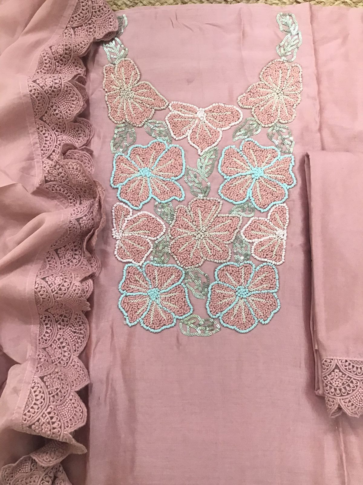 Pure Fine Chanderi Embroidered Suit - Pink