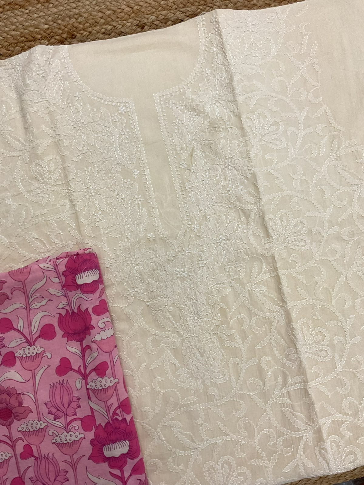 Pure Mul Cotton Printed Embroidered Suit - Cream
