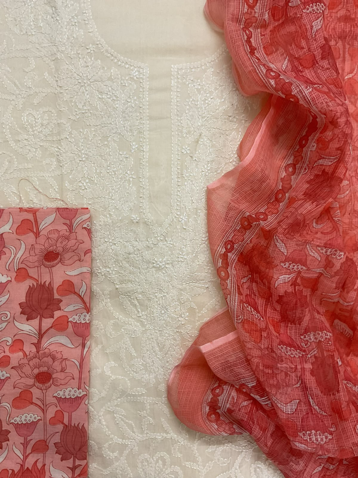 Pure Mul Cotton Printed Embroidered Suit - Cream