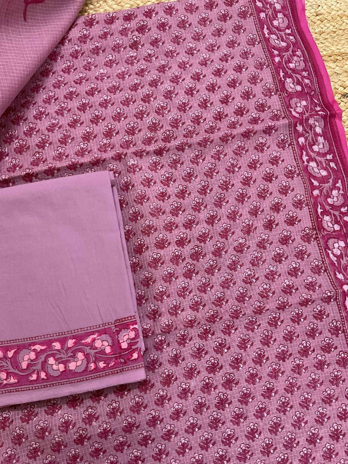 Pure Fine Kota Cotton Printed Suit - Mauve