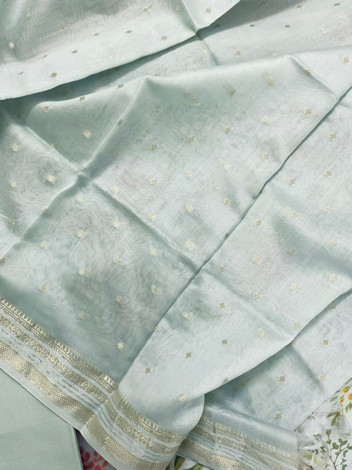 Pure Mul Chanderi Printed Embroidered Suit - Blue