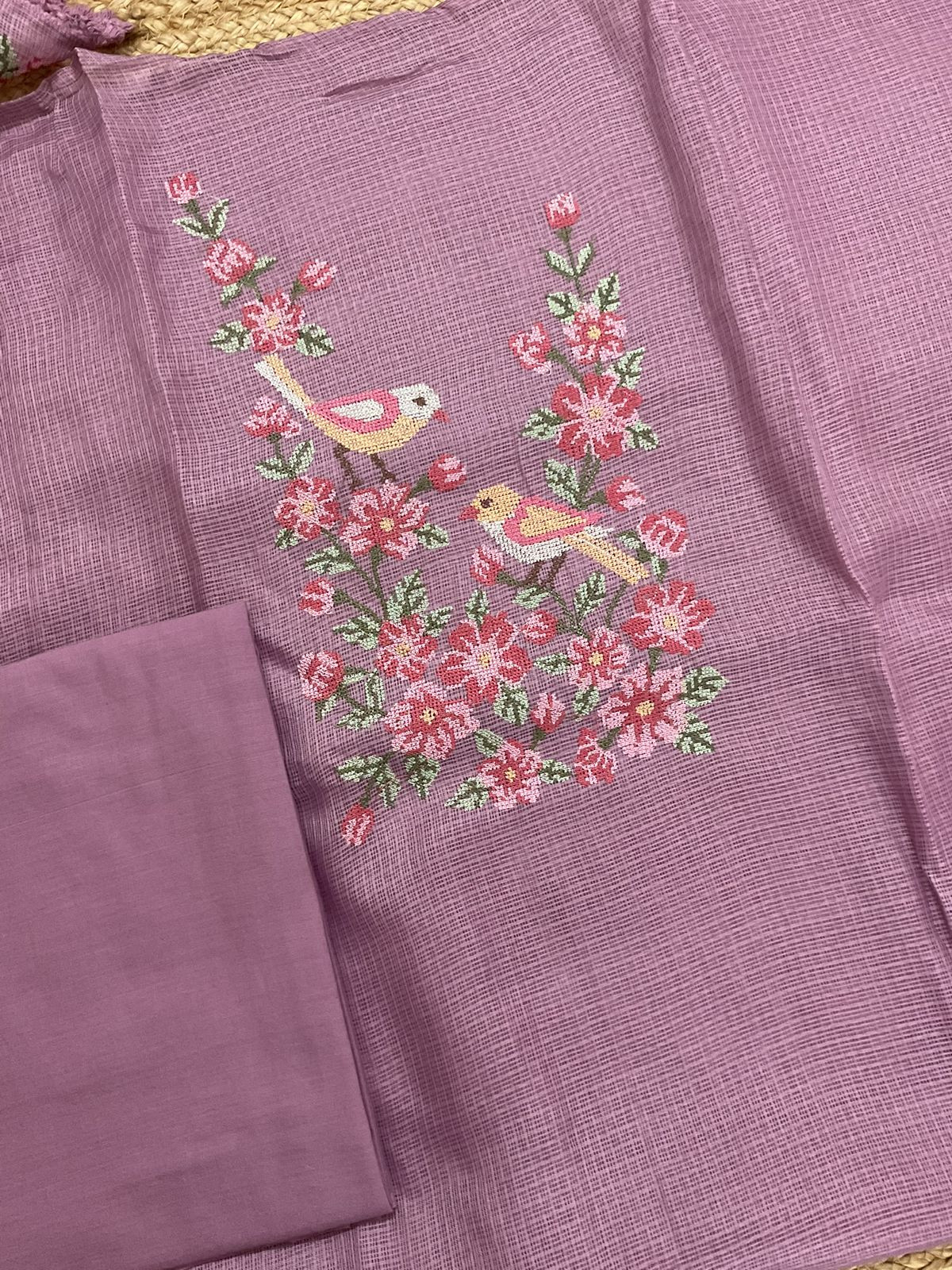 Soft Kota Silk Embroidered Suit - Mauve