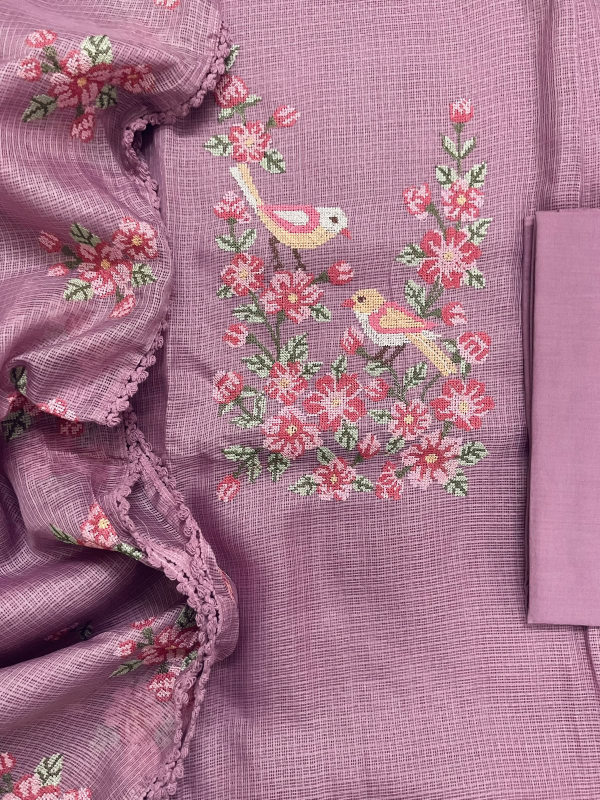 Soft Kota Silk Embroidered Suit - Mauve