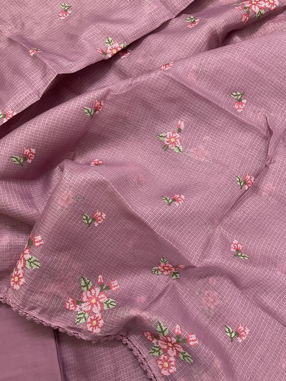 Soft Kota Silk Embroidered Suit - Mauve