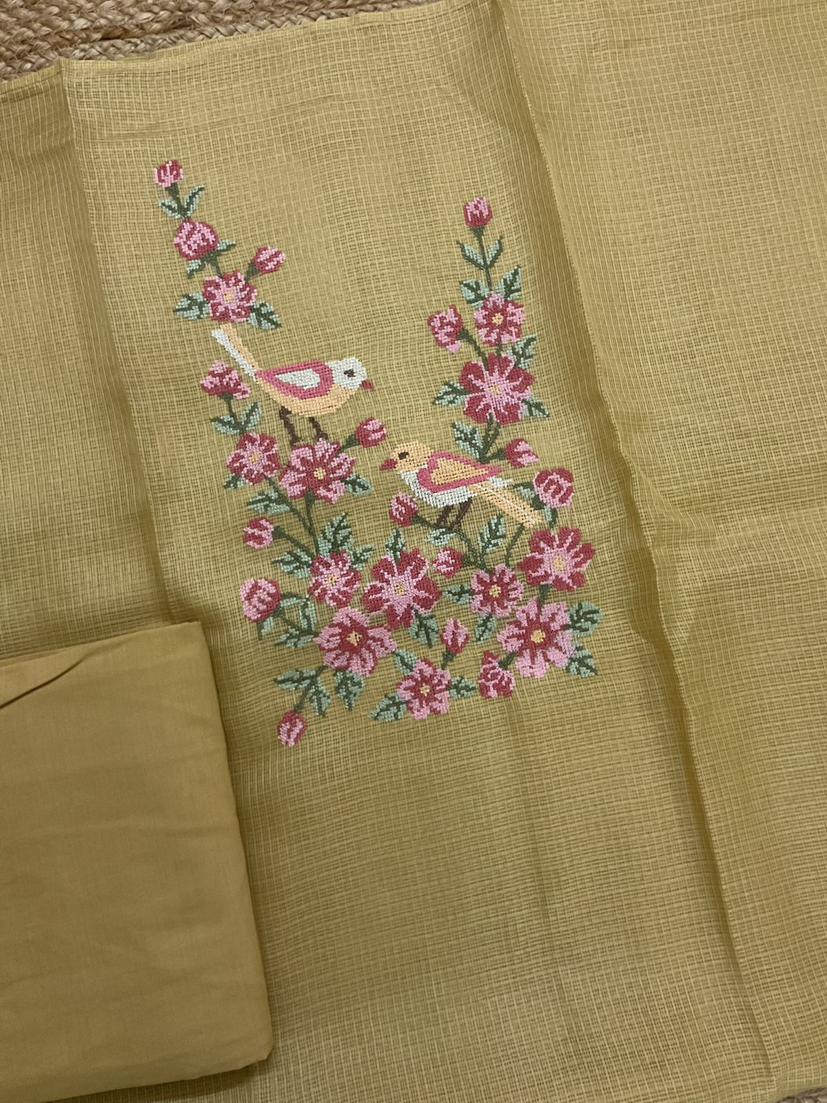 Soft Kota Silk Embroidered Suit - Yellow