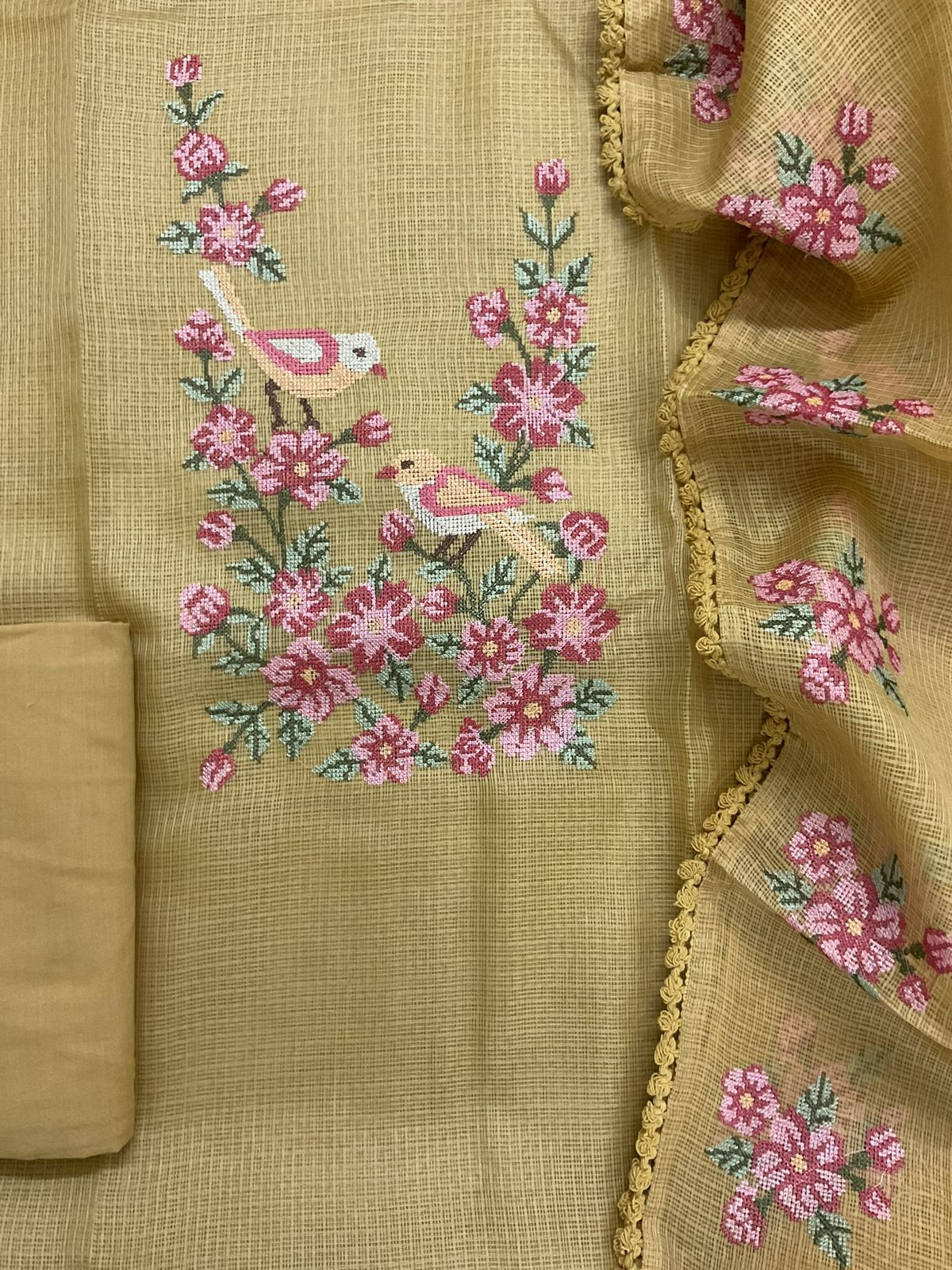 Soft Kota Silk Embroidered Suit - Yellow