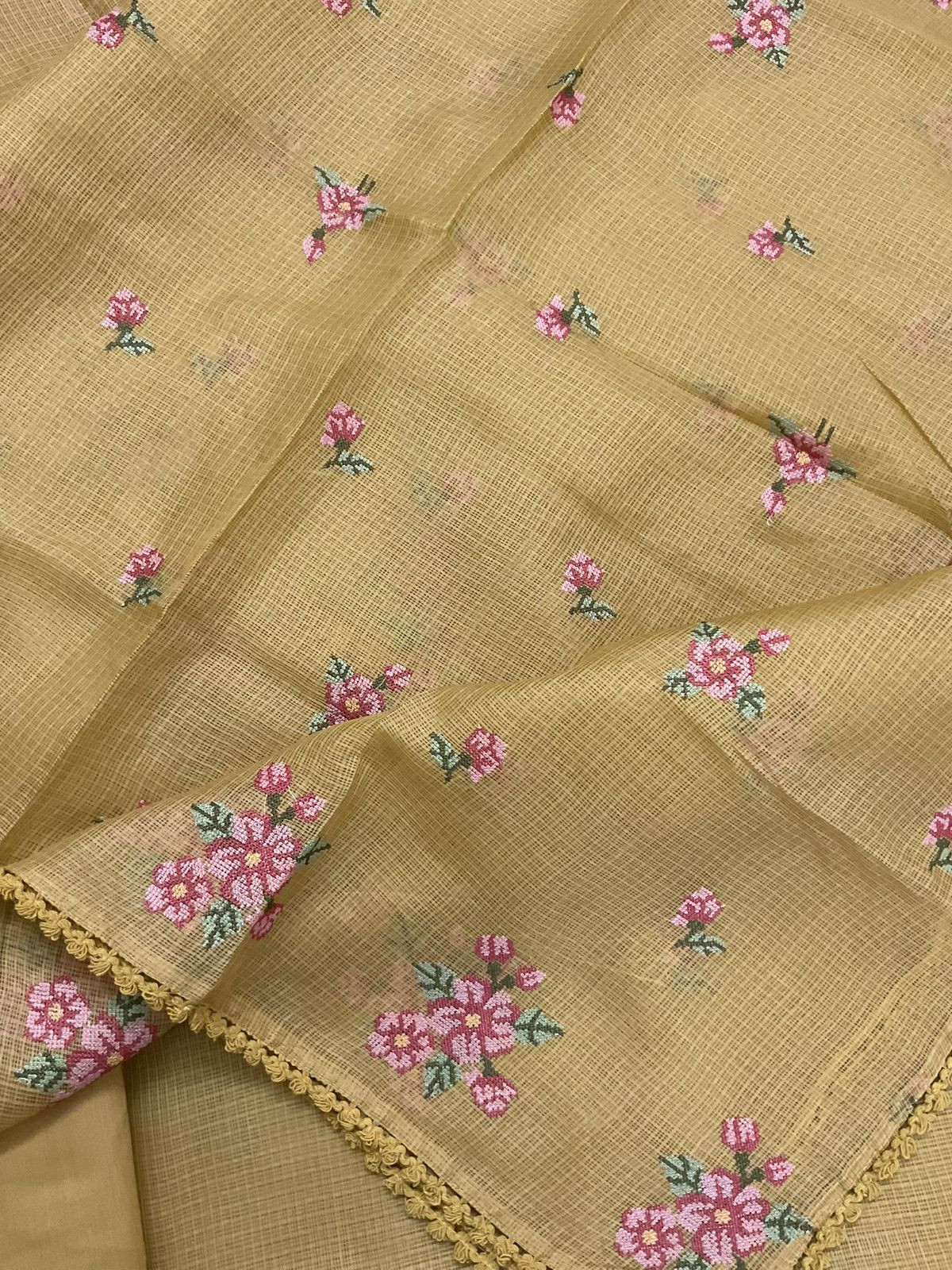 Soft Kota Silk Embroidered Suit - Yellow