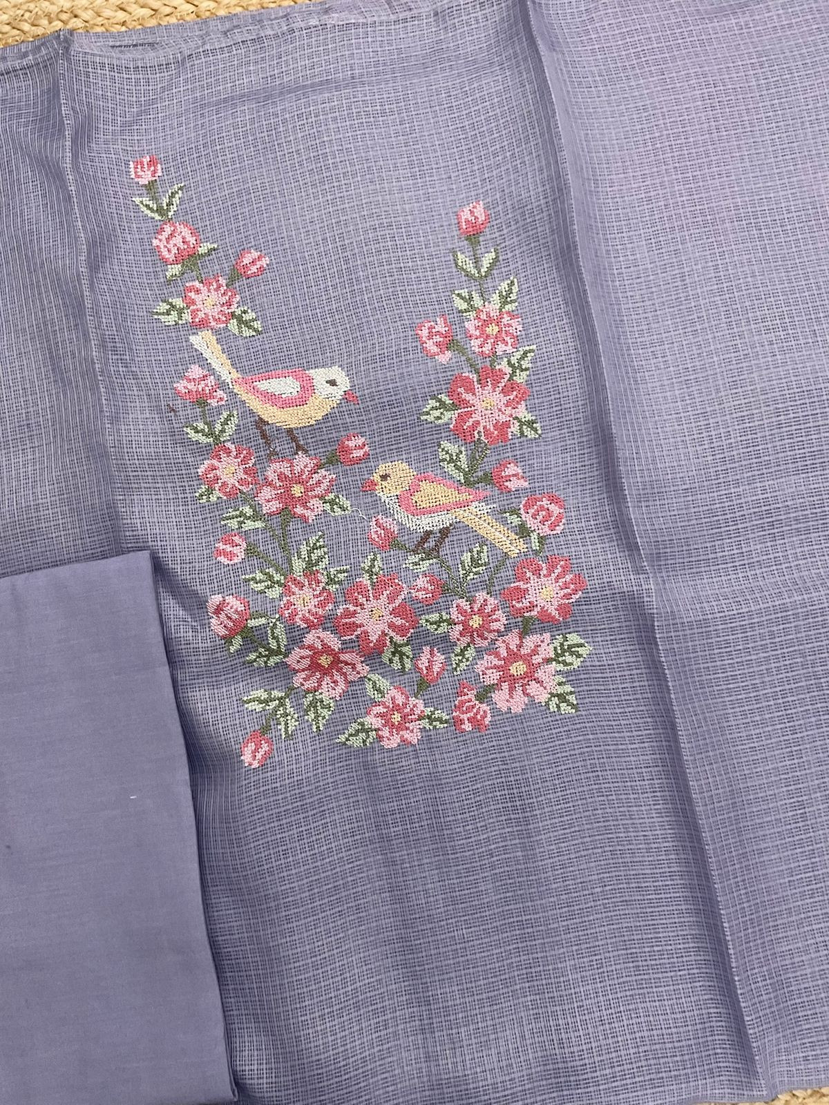 Soft Kota Silk Embroidered Suit - Lavender