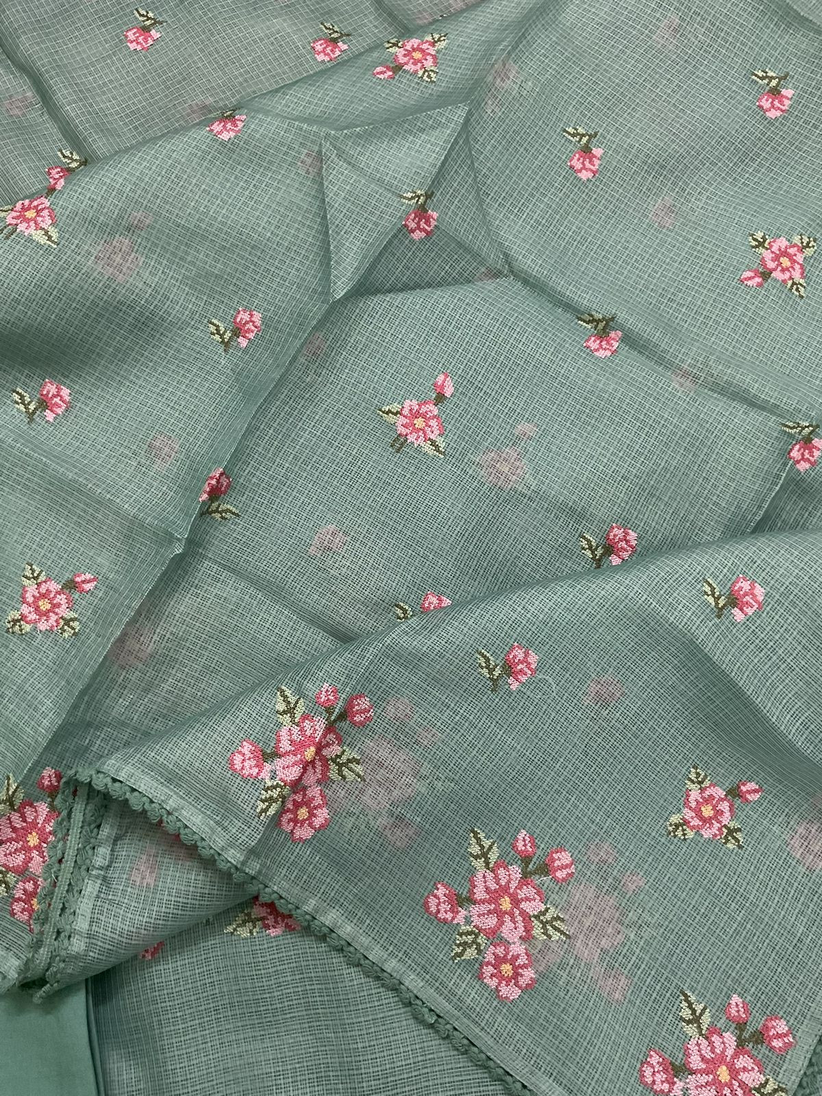 Soft Kota Silk Embroidered Suit - Green