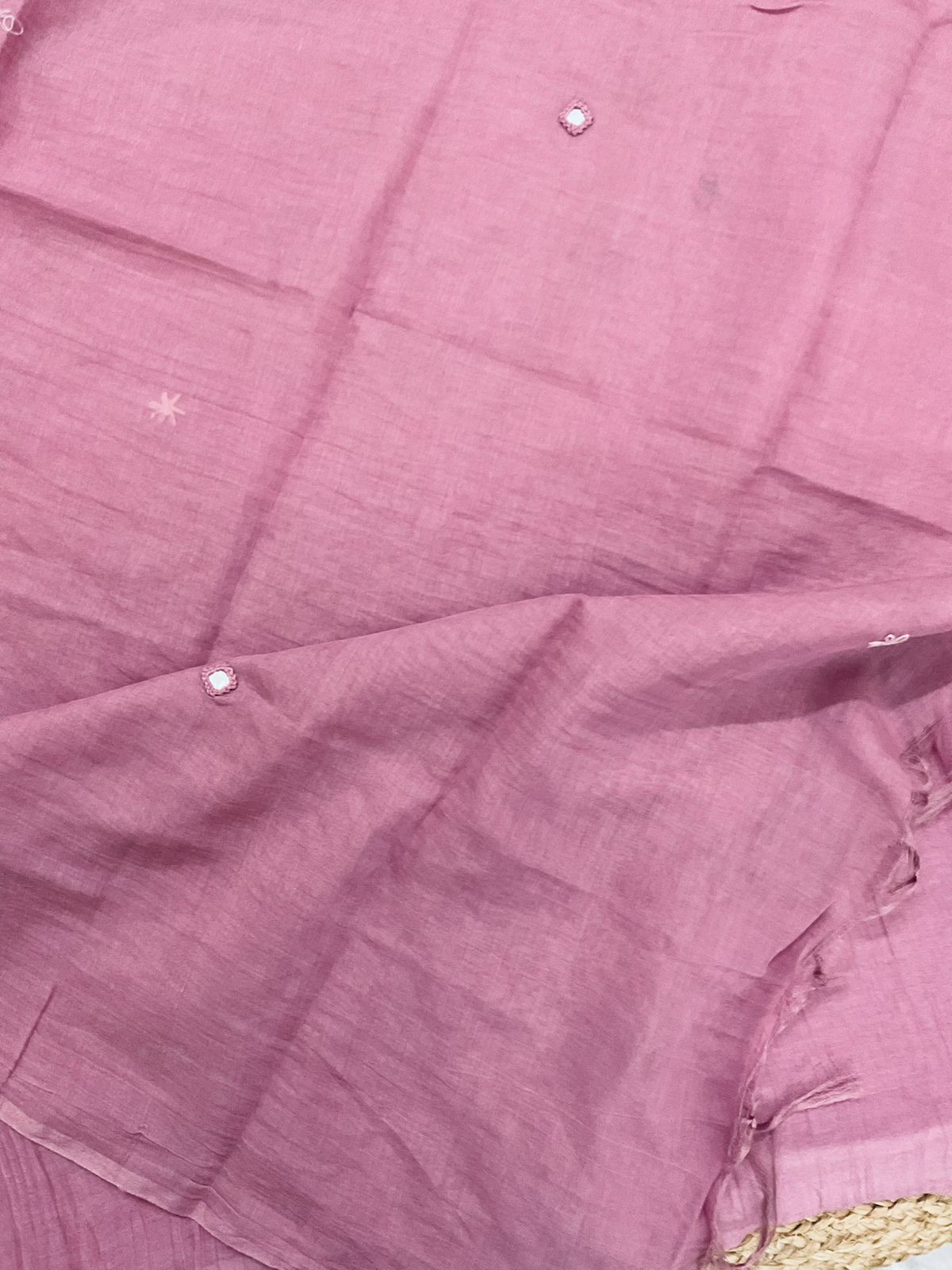 Pure Mul Chanderi Shaded Embroidered Suit - Pink
