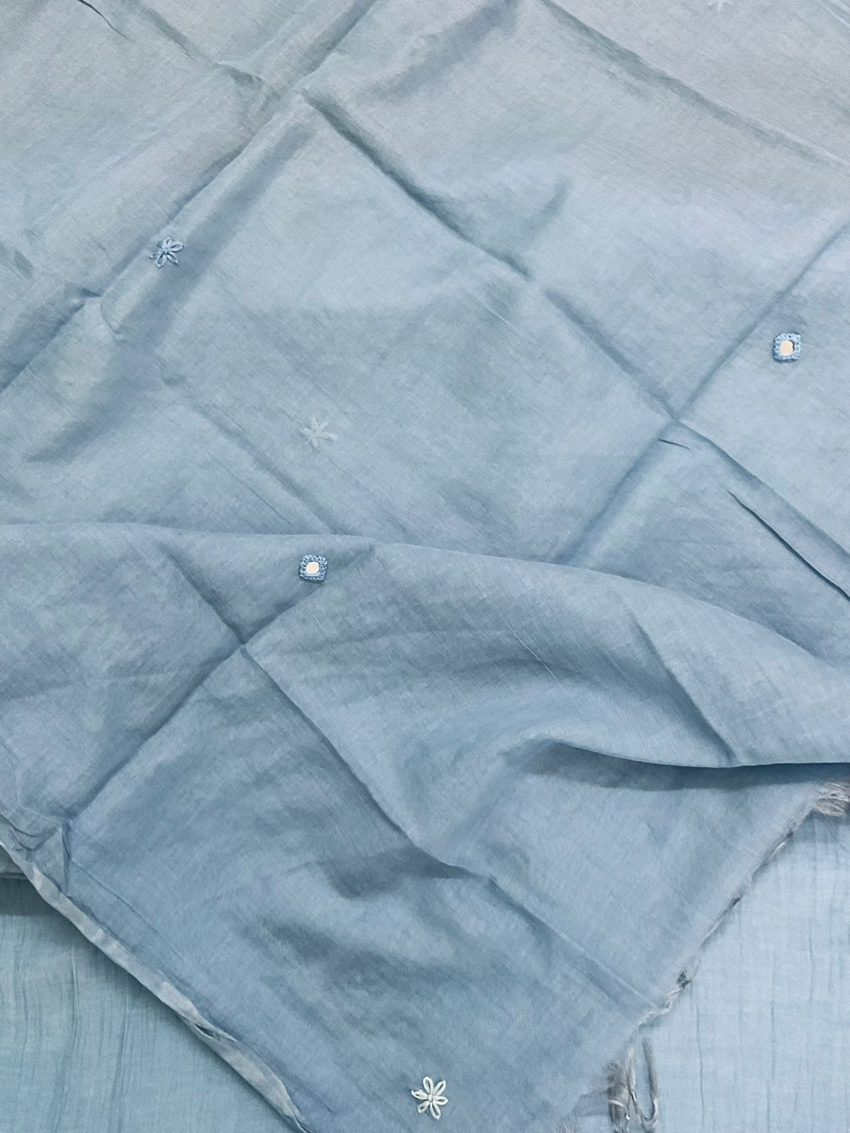 Pure Mul Chanderi Shaded Embroidered Suit - Blue