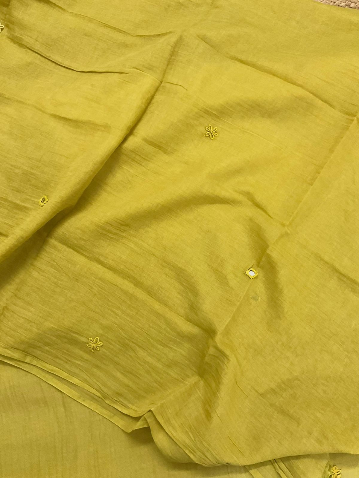 Pure Mul Chanderi Shaded Embroidered Suit - Lime