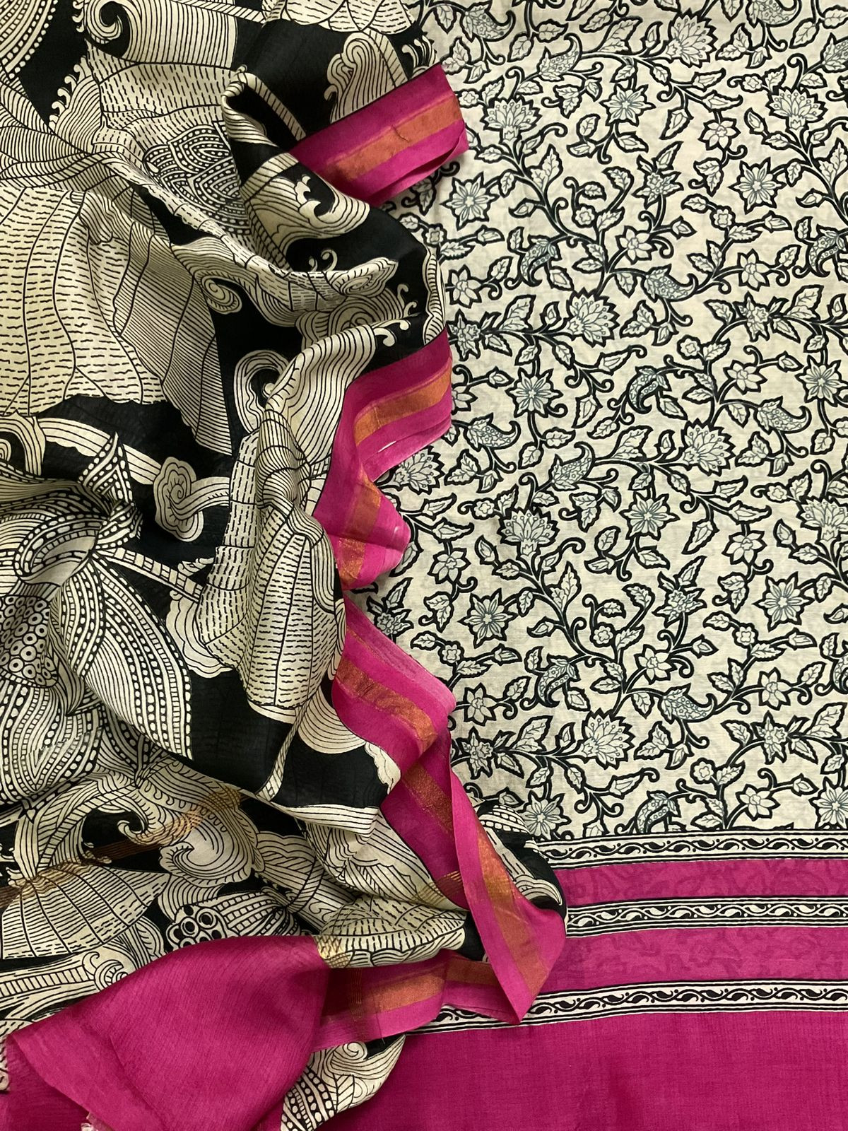Pure Mul Chanderi Printed Suit - Beige