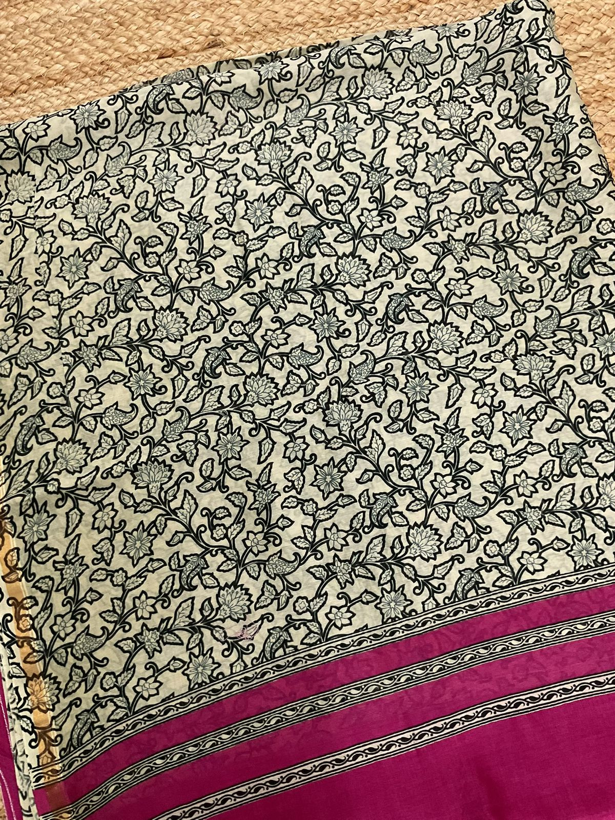 Pure Mul Chanderi Printed Suit - Beige
