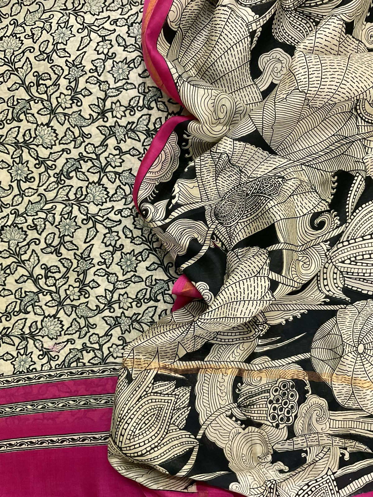 Pure Mul Chanderi Printed Suit - Beige